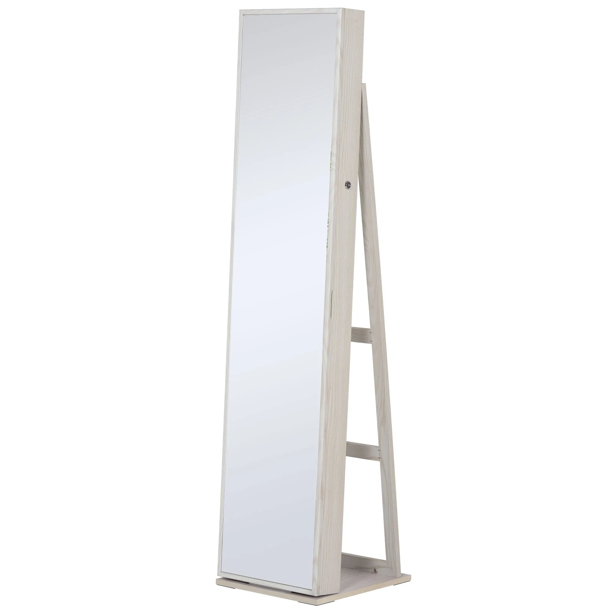 Lockable Jewelry Cabinet Standing Armoire Full Length Mirror LED Lights White Jewelry Organizer photo 1