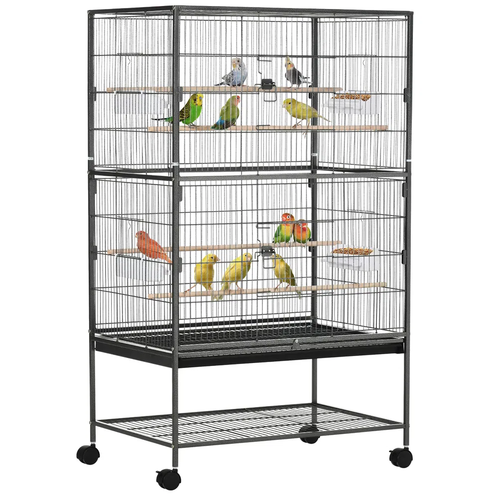 52'' Large Rolling Steel Bird Cage Bird House with Rolling Stand, Storage Shelf, Wood Perch, Food Container, Dark Grey photo 7