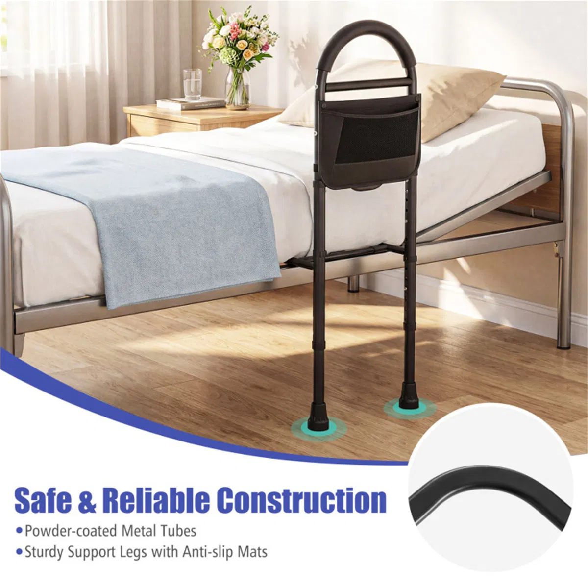Height Adjustable Bedside Safety Rail, Tool-Free Assembly Bed Assist Bar with Anti-Slip Legs for Elderly Adults photo 5
