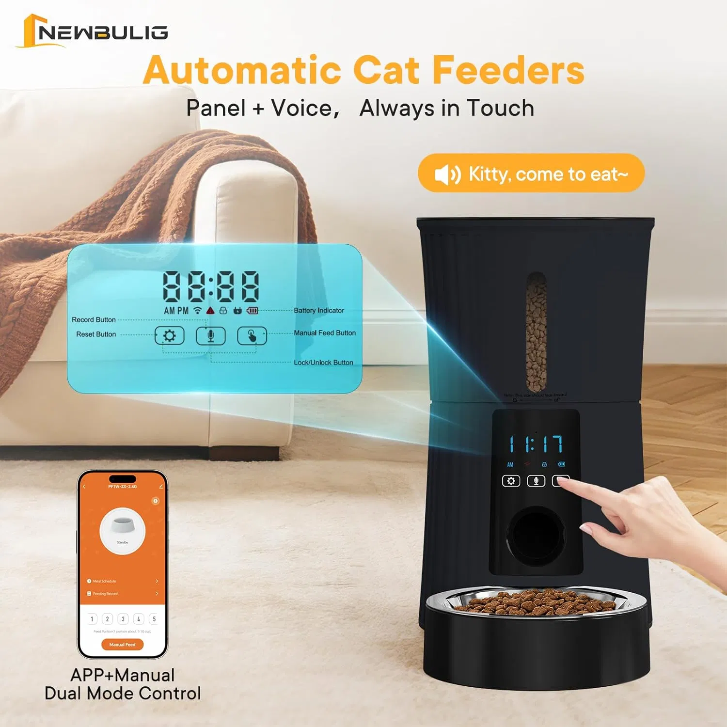 Intelligent feeder, equipped with WiFi application control function, a 4-liter capacity intelligent pet food dispenser specifically for cats and dog photo 2