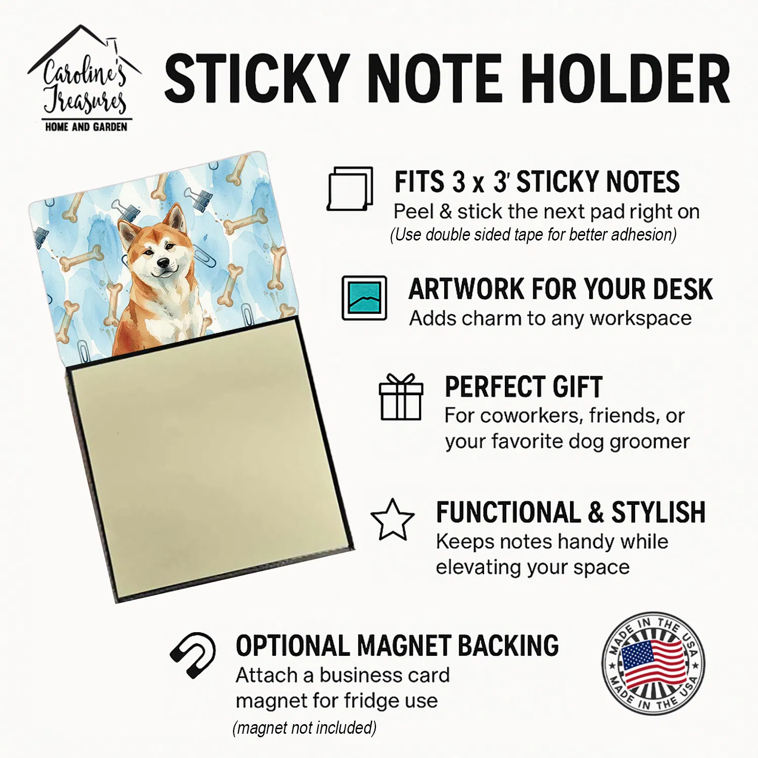 Red Akita Coworker Watercolor Sticky Note Holder Refillable Dispenser Desk Accessory 3x3 Pad Gift photo 3