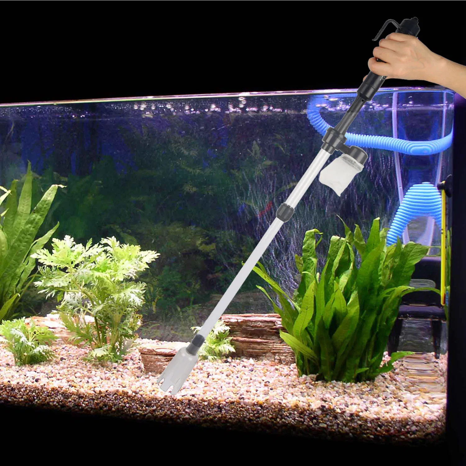 2-in-1 Aquarium Gravel Cleaner & Siphon Pump, Battery Powered Dirt/Fish Waste Remover, Adjustable Tubes for Small/Medium/Large Fish Tanks photo 6