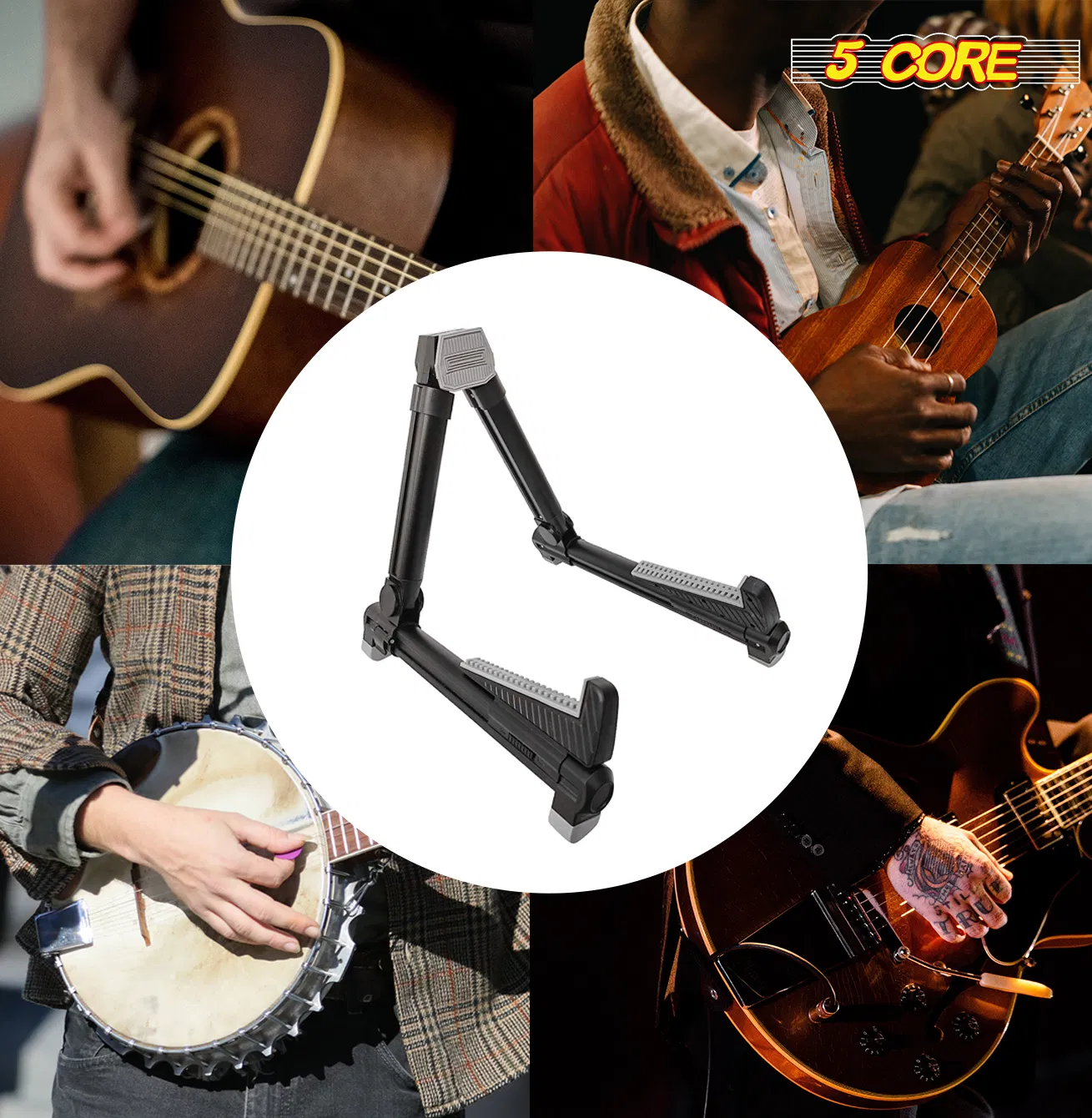5 Core Guitar Stand Floor Adjustable Aluminum Alloy A Frame Universal Folding Acoustic Electric Bass Mandolin Banjo Violin Stands For On Stage Studio photo 4