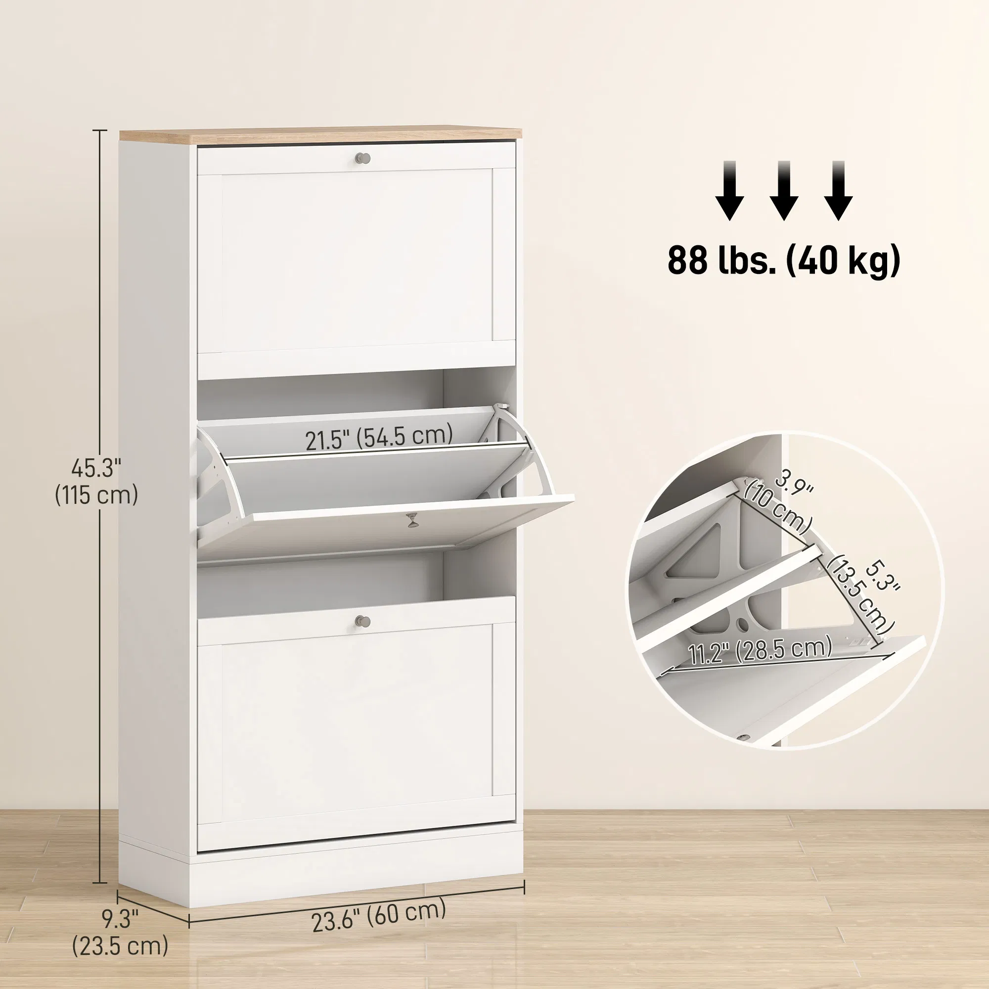 Modern Shoe Storage with 3 Flip Drawers and Adjustable Shelves, Shoe Cabinet Organizer for 18 Pairs of Shoes, White photo 2