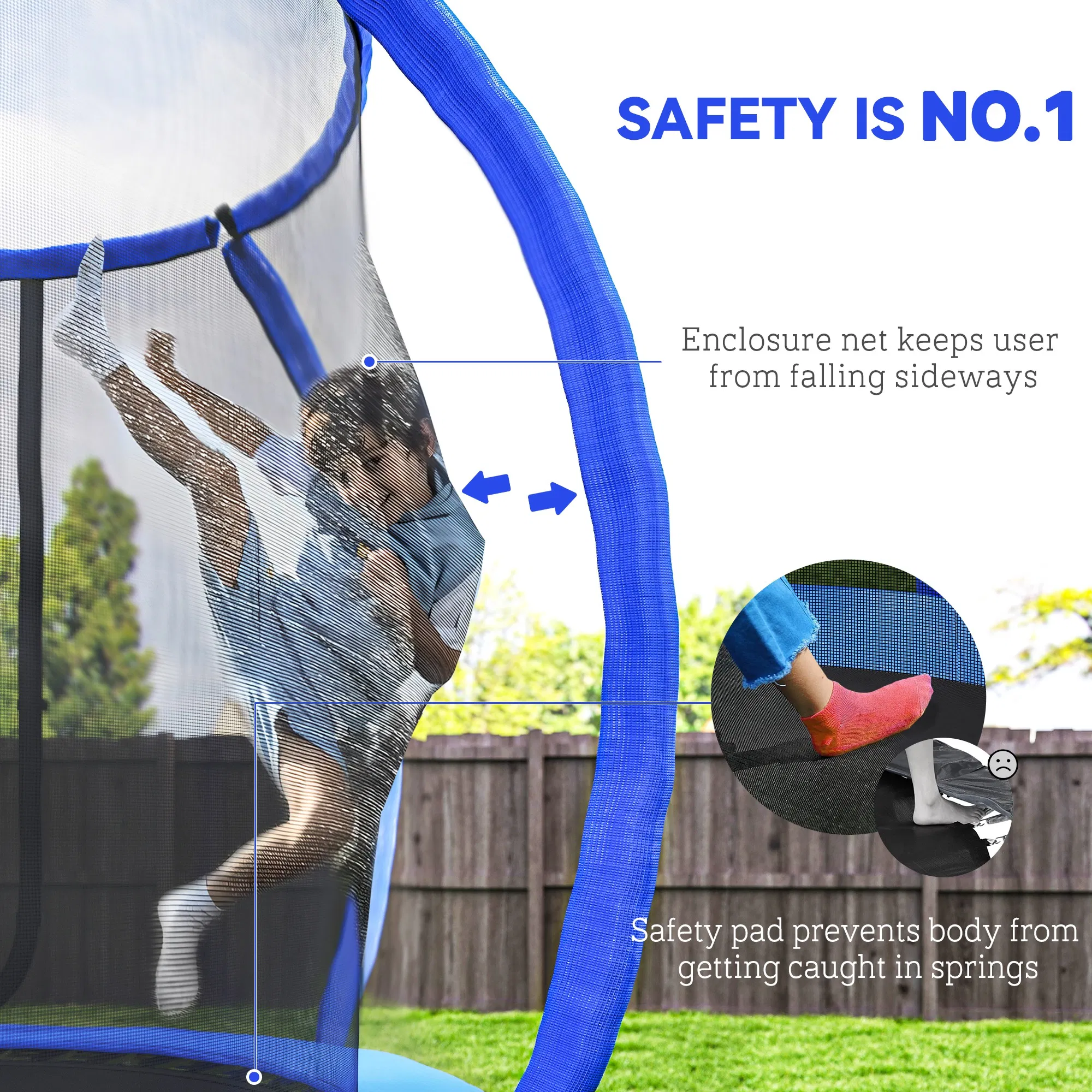 8ft Trampoline Outdoor, ASTM Certified, with Circular Base, Enclosure Net, Ladder and Curved Poles photo 6