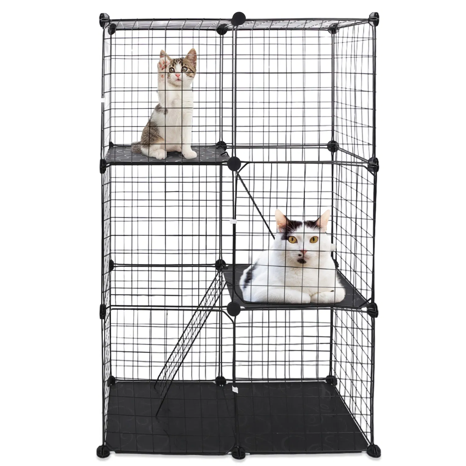3 Tier Cat Playpen Cage Metal Indoor Cat House Detachable Kitten House with 3 Doors 2 Ladders Large Cat Exercise Place for 1-2 Cats Black photo 3