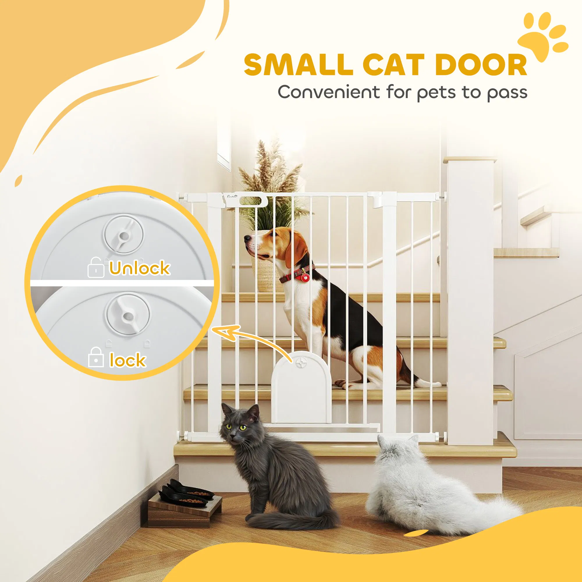 30"-41" Extra Wide Pet Gate Barrier with Small Door, 35"H Dog Gate with Safety Gate Barrier, Stair Pressure Fit, White photo 5