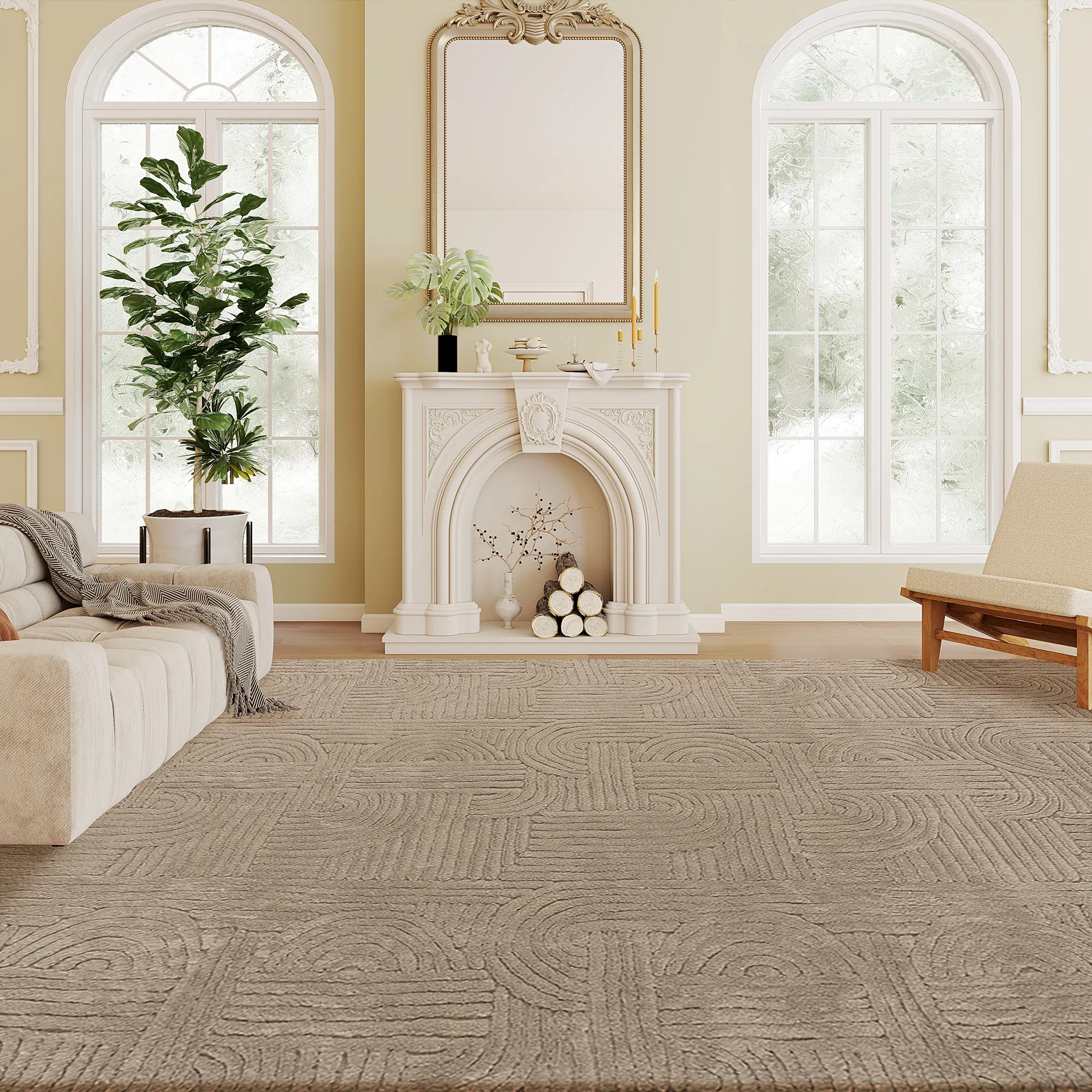 6x9 Area Rug, Luxurious Faux Fur Rug, Non-Slip Floor Carpet for Living Room, Bedroom, Dining Room, Tan photo 1
