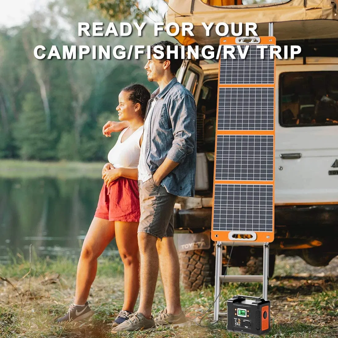 300W Power Station &100W Foldable Solar Panel, Li-Ion Battery Bank With AC/USB/DC Outputs, 230.88Wh Solar Generator For Camping with18V/100W Portable Solar Charger ,Home Emergencies & Outdoor Trips photo 4