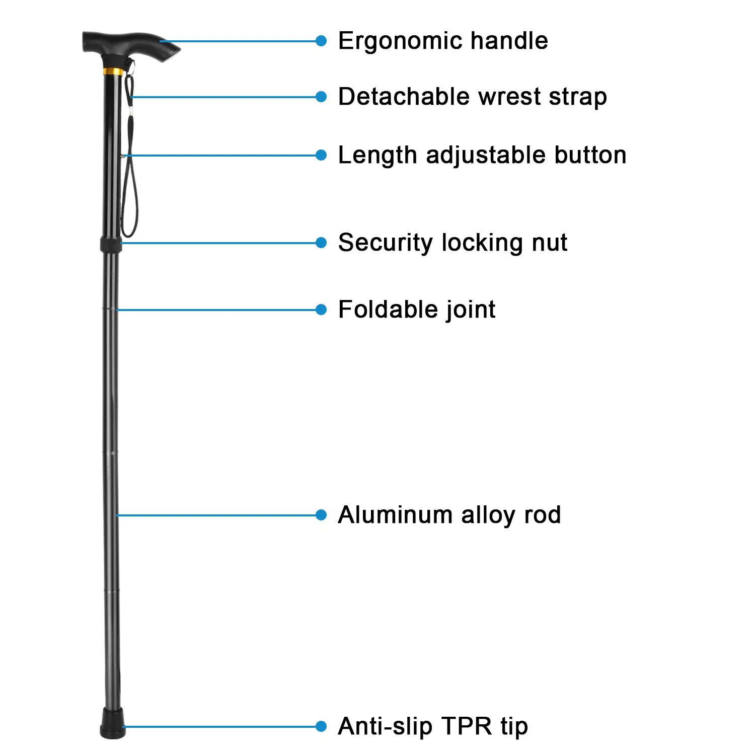 Travel Folding Trekking Hiking Pole,Collapsible Cane Adjustable Walking Stick Portable Mobility Aid for Women Men Hikers Gift,Black photo 4