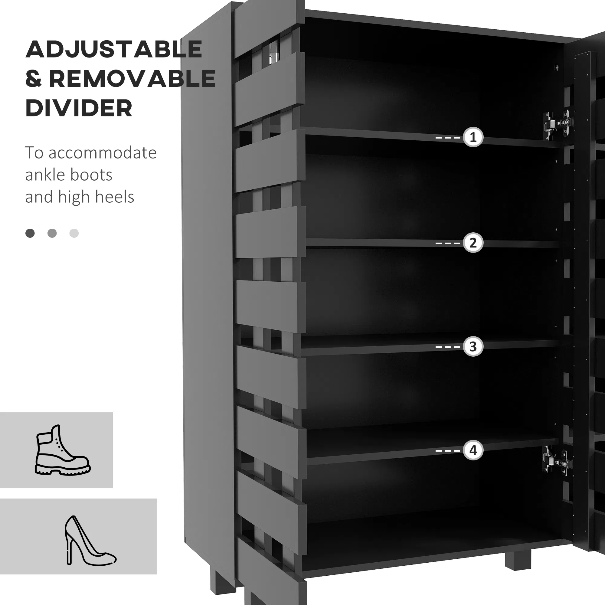 Shoe Cabinet, 21 Pair Shoe Storage Cabinet Organizer with 5-tier Double Door Cupboard and 5-tier Open Shelves, Black photo 2