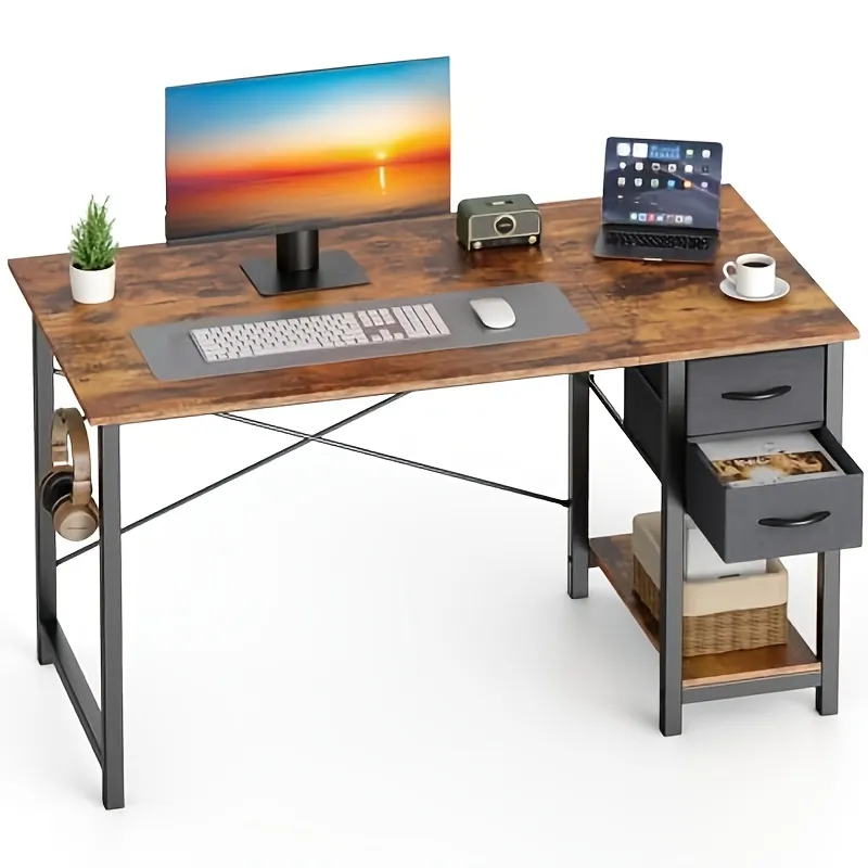 40-47IN The computer desk has drawers, the wooden desk has adjustable position drawers, and the modern study and work desk has side hooks photo 1