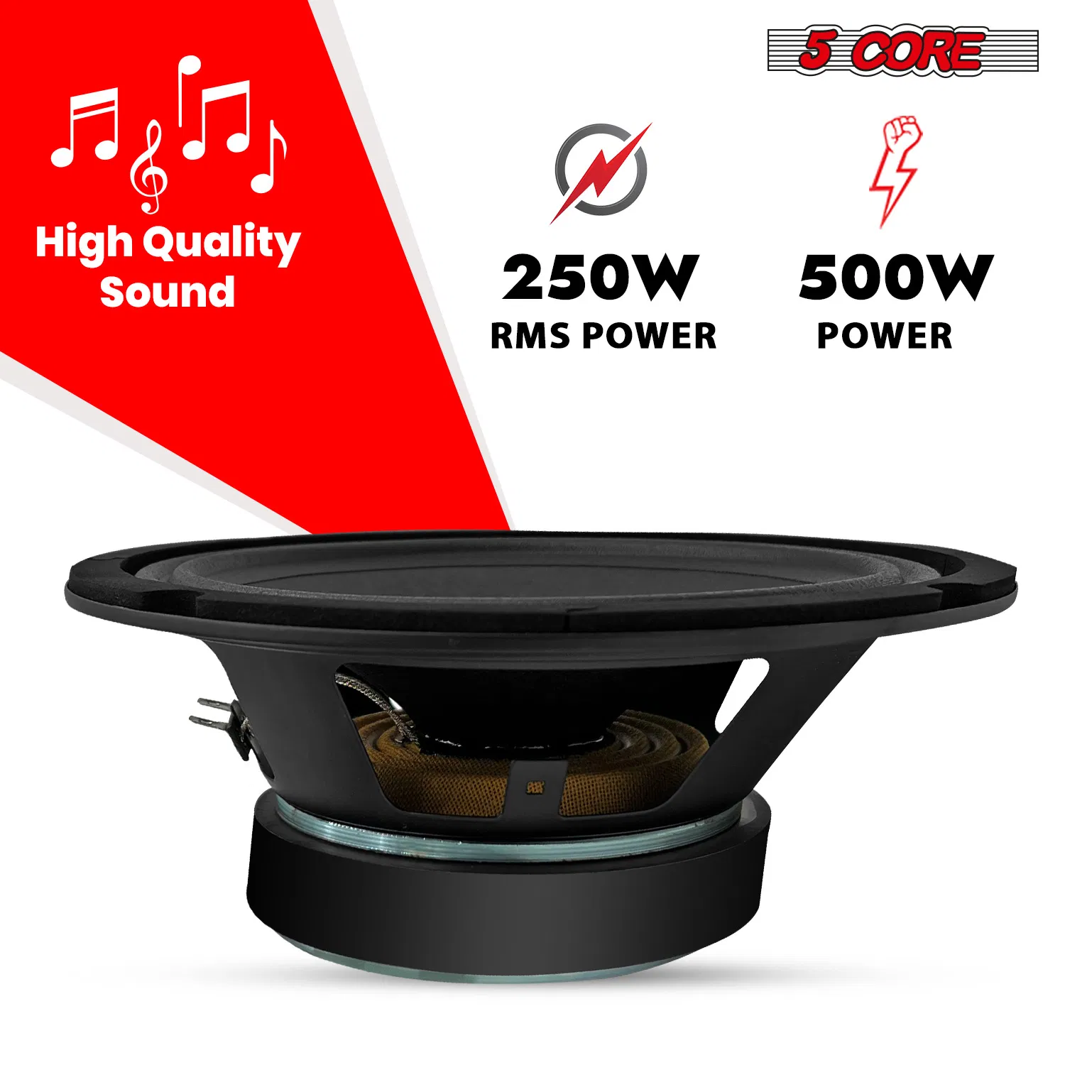 5Core 8 Inch 2Pcs Midrange Door Speaker 500W Subwoofer w Aluminum Bullet 4Ω/8Ω Sub Woofer photo 7