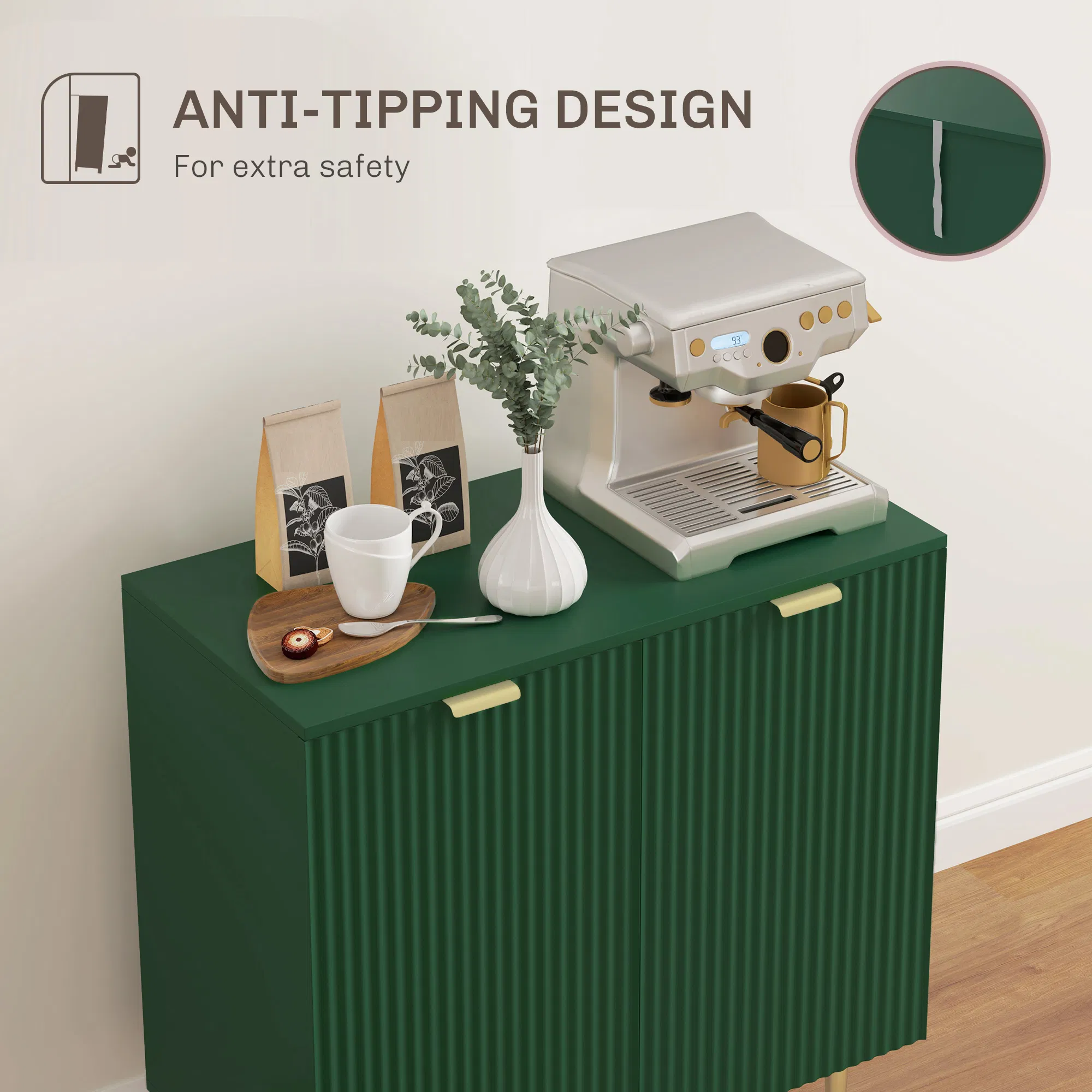 Modern Kitchen Storage Cabinet, Sideboard Buffet Cabinet with Adjustable Shelves and Metal Legs for Kitchen, Green photo 4