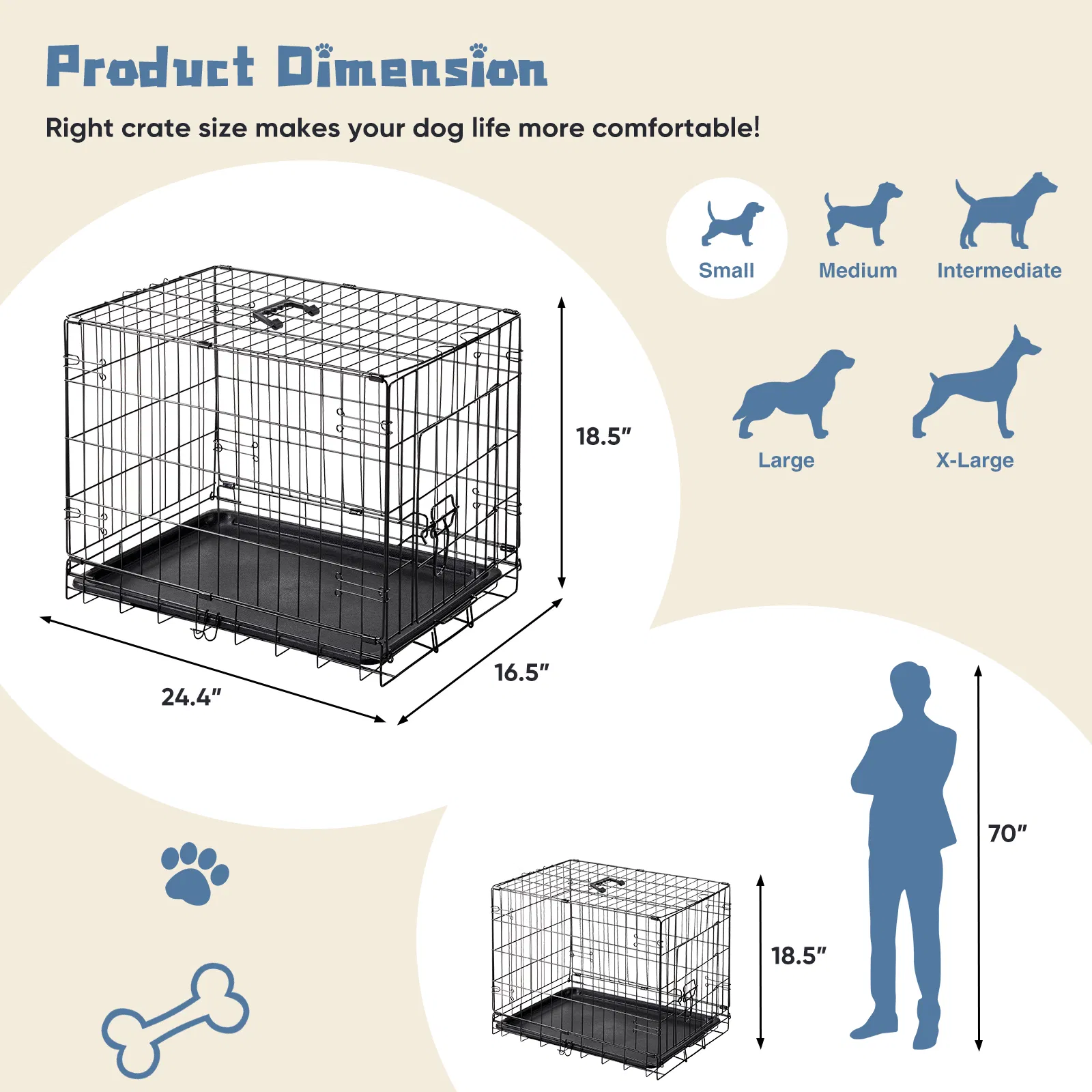 24 inch Single door Dog Cage - durable metal pet kennel, secure lock, collapsible design, removable tray for easy cleaning, portable puppy cage photo 5