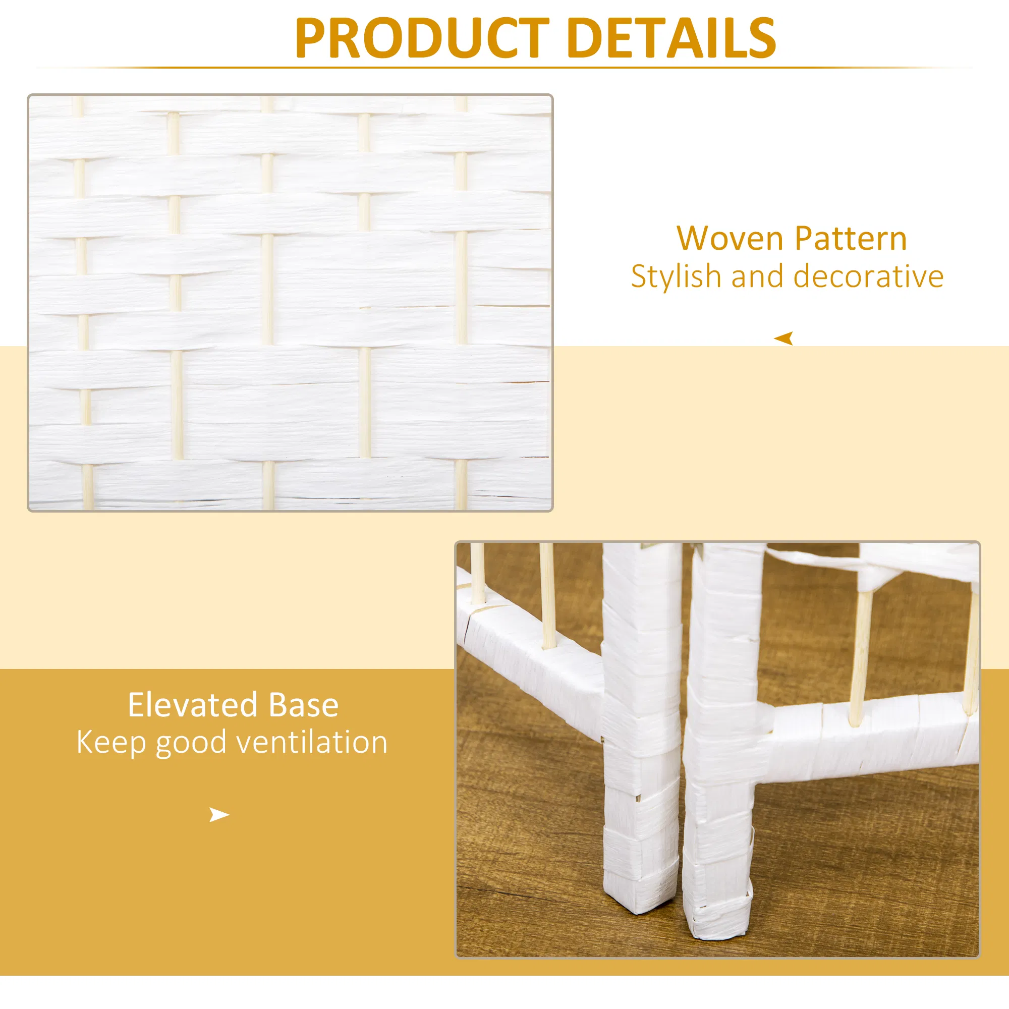6 Panel Folding Room Divider, Portable Privacy Screen, Wave Fiber Room Partition for Home Office, White photo 5