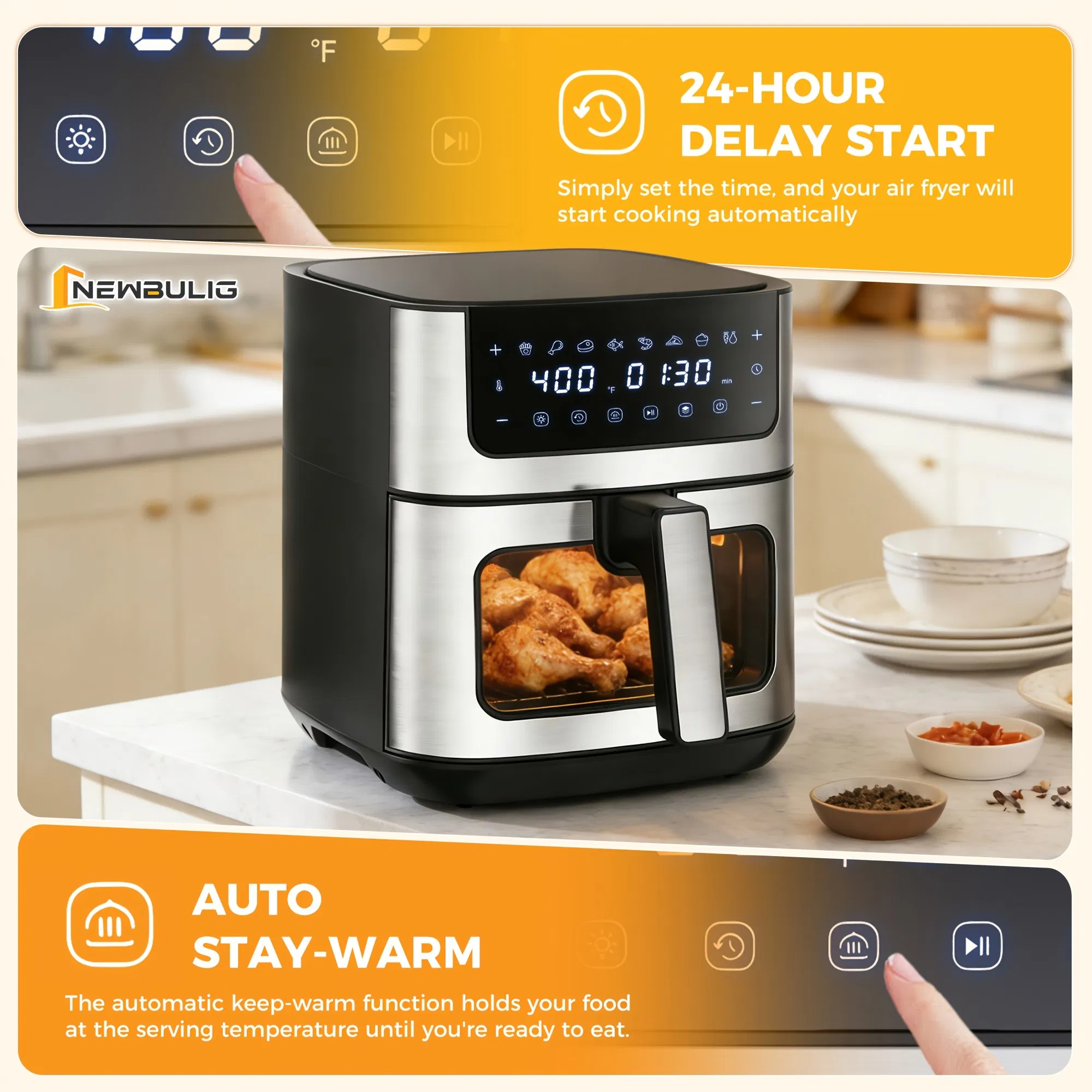 6.34QT Multi-Function Air Fryer with Ceramic Coating Suitable for Roast, Bake, Broil, Dehydrate, Reheat & Keep Warm, Digital Temperature (90°F-450°F), Easy-Clean Cooker for, -Type Plug ( Plug) photo 3