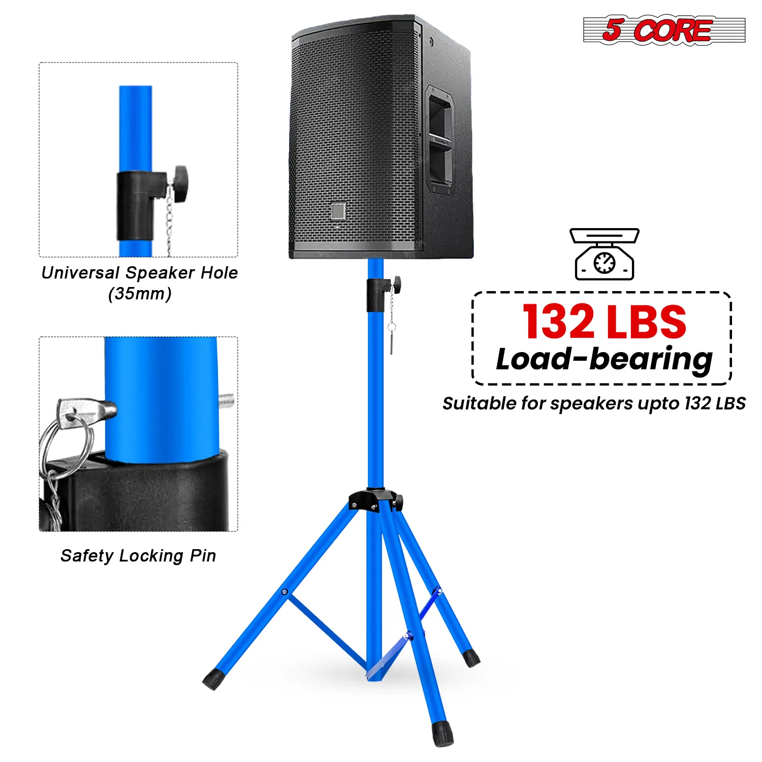 5 Core Speaker Stand Pair Adjustable 31 to 54" PA DJ Tripod Stands Heavy Duty w 35mm Add 132 Lbs photo 6