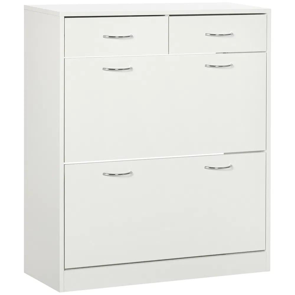 Narrow Shoe Storage with 2 Flip Drawers and Adjustable Shelves Shoe Cabinet Organizer for 12 Pairs of Shoes, White photo 7