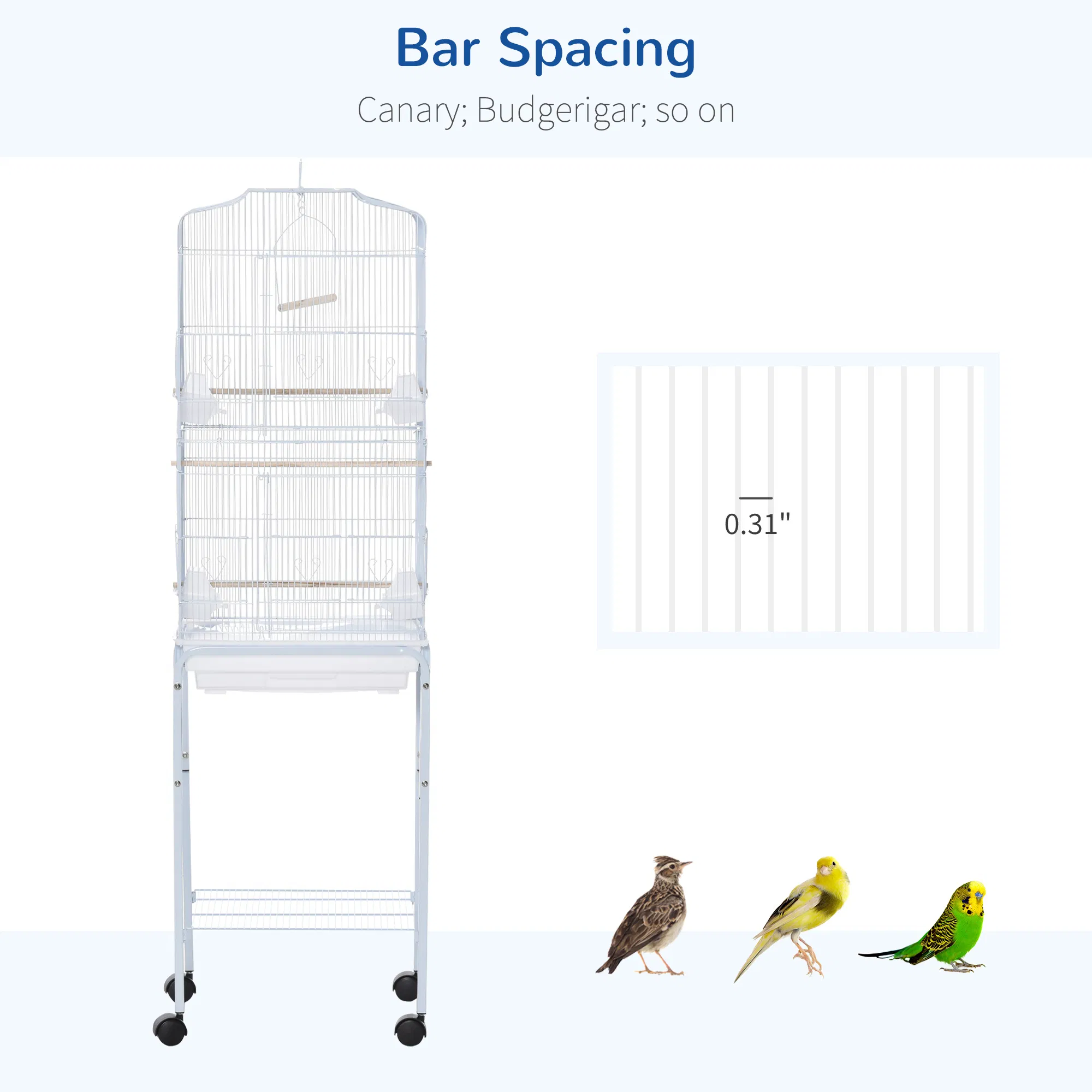 62" Rolling Bird Cage Cockatoo House Play Top Finch Pet Supply with Storage Shelf, Wheels - White photo 5