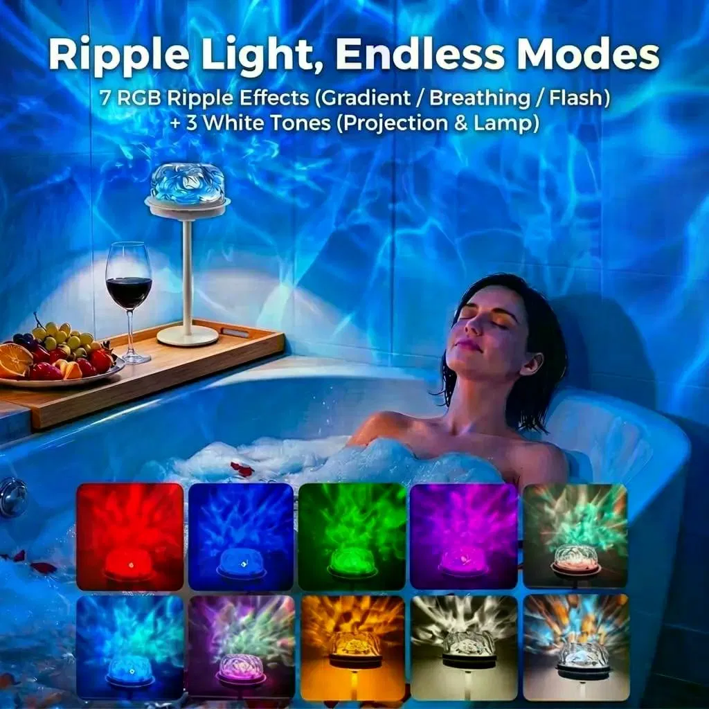 RGB Water Ripple Shower Lamp Waterproof Floral Table Lamp USB-C Rechargeable with Timer Remote Touch Control Warm Ambient Light for Bathroom Bedroom Spa Decor photo 5