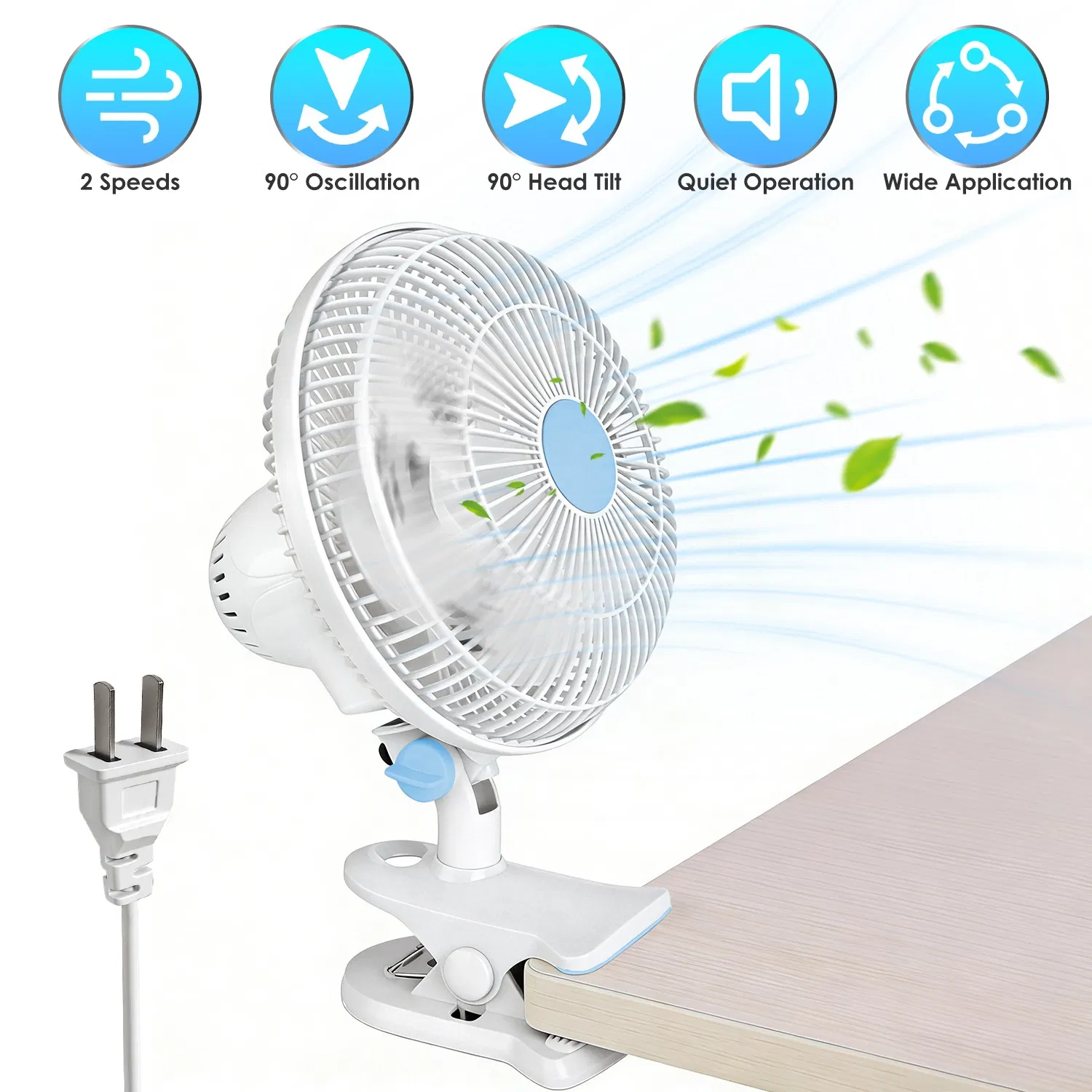 8.66In Oscillating Clip On Fan 2 Speeds Quiet Clamp Fan with 90° Oscillating & Tilting Angle Desktop Wall Mount for Home Office Dorms Strollers photo 1