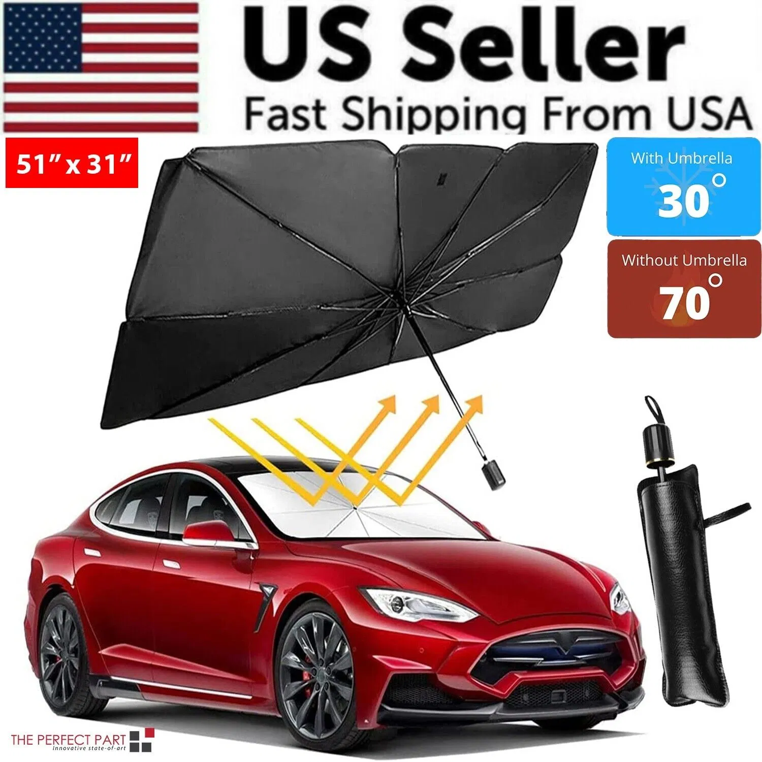 51" Car Windshield Sun Shade Foldable Umbrella Front Window Cover Visor Umbrella photo 1