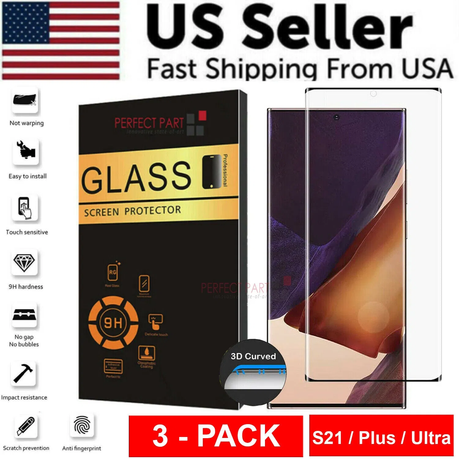 3 PACK - For Samsung Galaxy S21 PLUS ULTRA Tempered Glass Screen Protector Clear photo 7