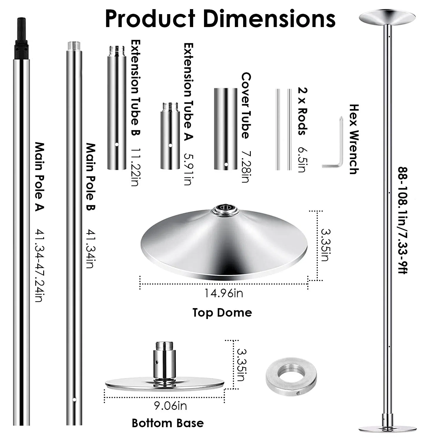 Stripper Dance Pole 45mm Spinning Static Dancing Pole with 88-108.1in Adjustable Height 551LBS Weight Capacity for Fitness Exercise Party Home Club Gym photo 7