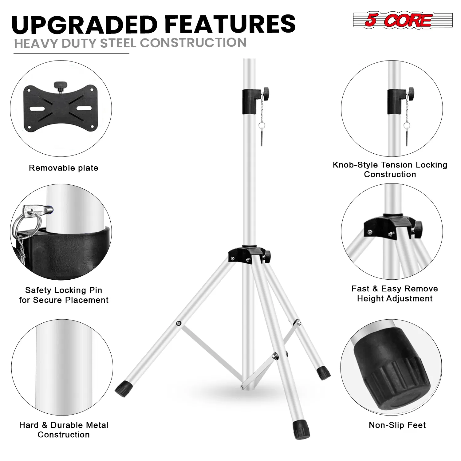 5 Core Speaker Stand Height Adjustable PA DJ Tripod Studio Monitor Stands w 35mm Compatible Add photo 6