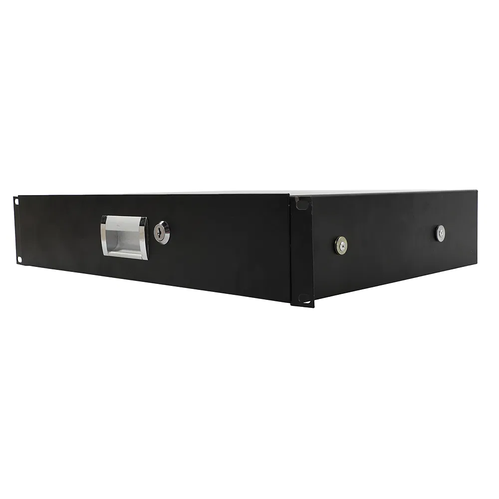 19" 2U Steel Plate DJ Drawer Equipment Cabinet with Keys Black photo 4