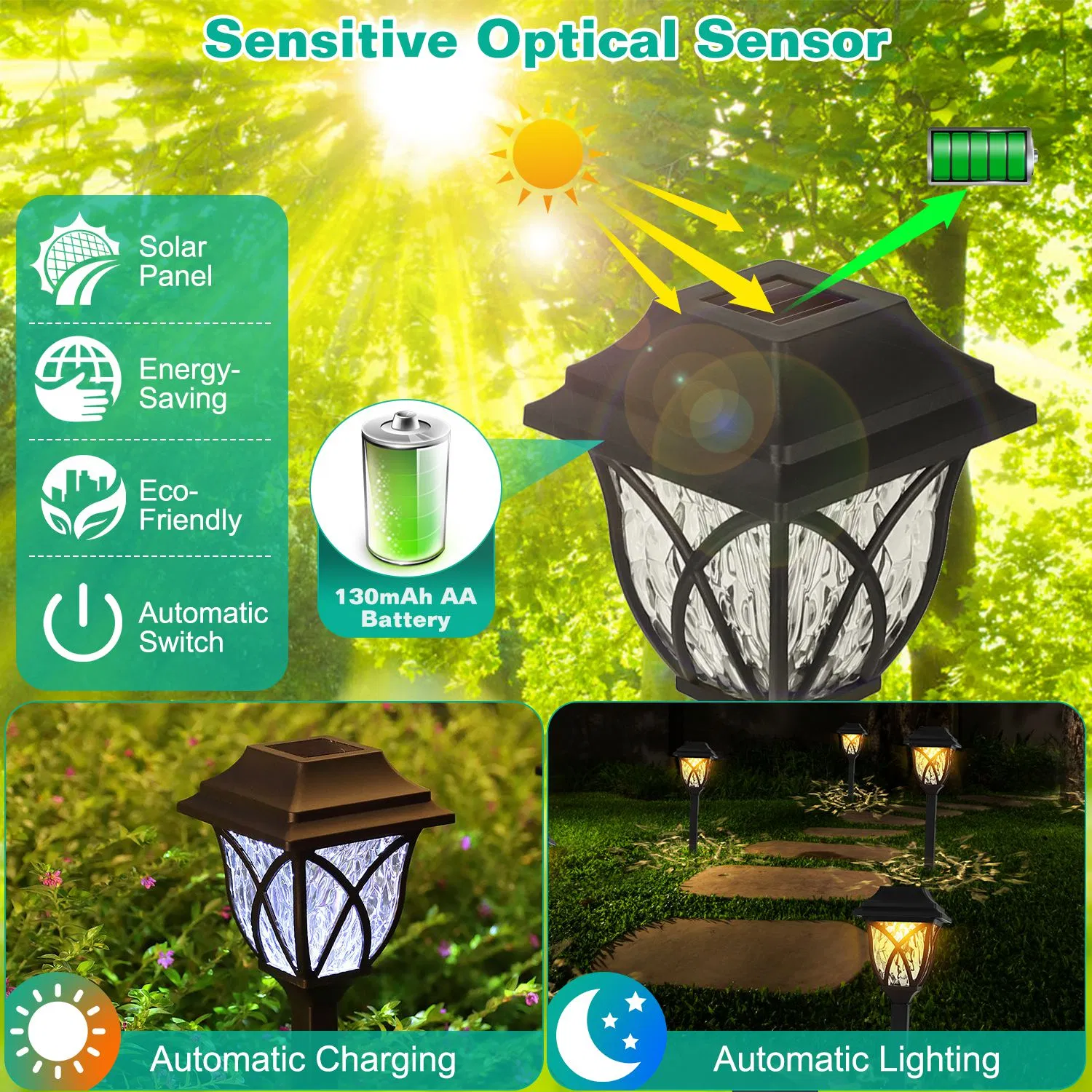6Pack Solar Powered Stake Light Outdoor Decorative Landscape Lamp IP45 Waterproof Auto On Off Outdoor Light for Pathway Garden Yard Patio photo 7