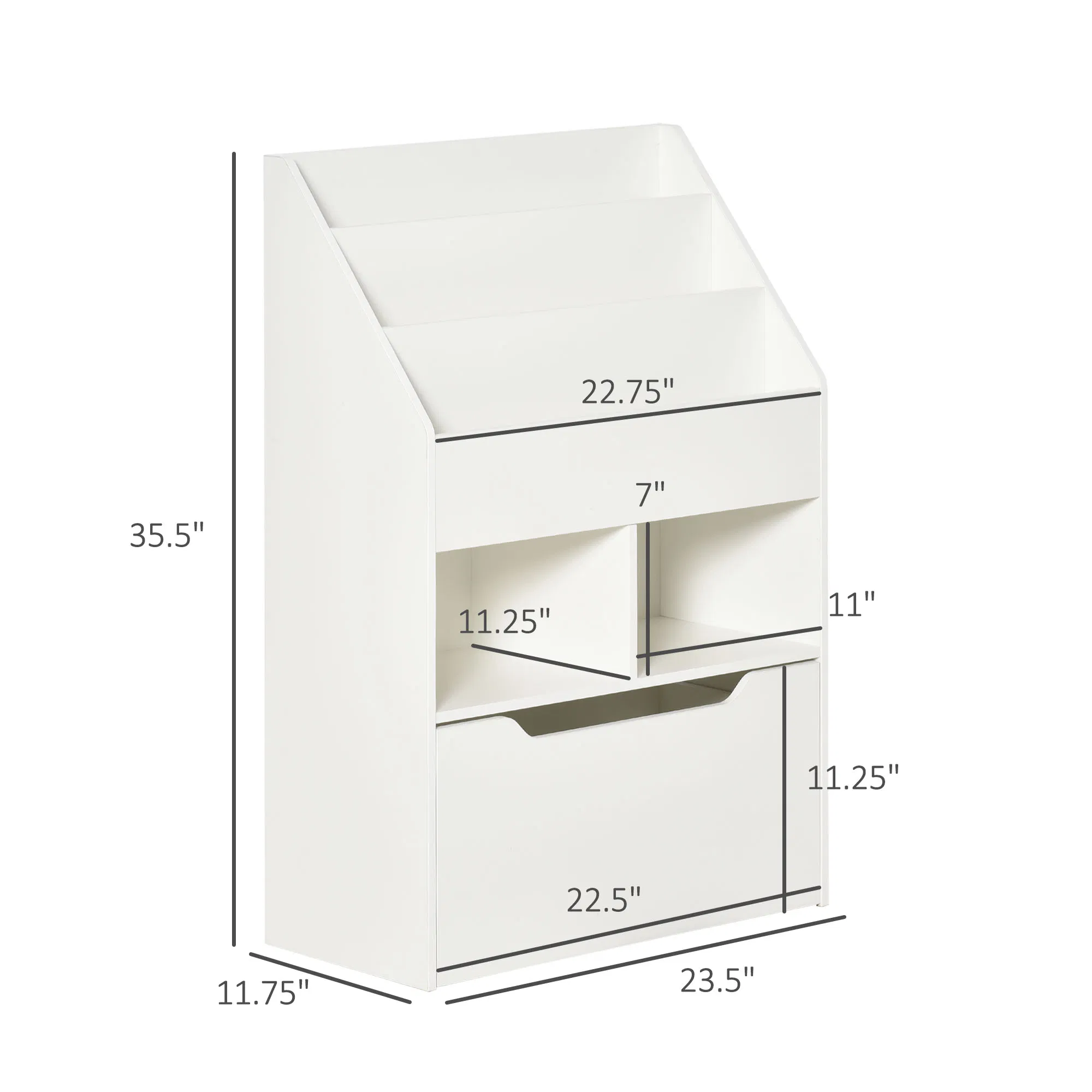 Kids Bookcase Multi-Shelf Rack Organizer with Storage Drawer for Books for Reading Nook, Classroom, Bedroom, Playroom, White photo 3