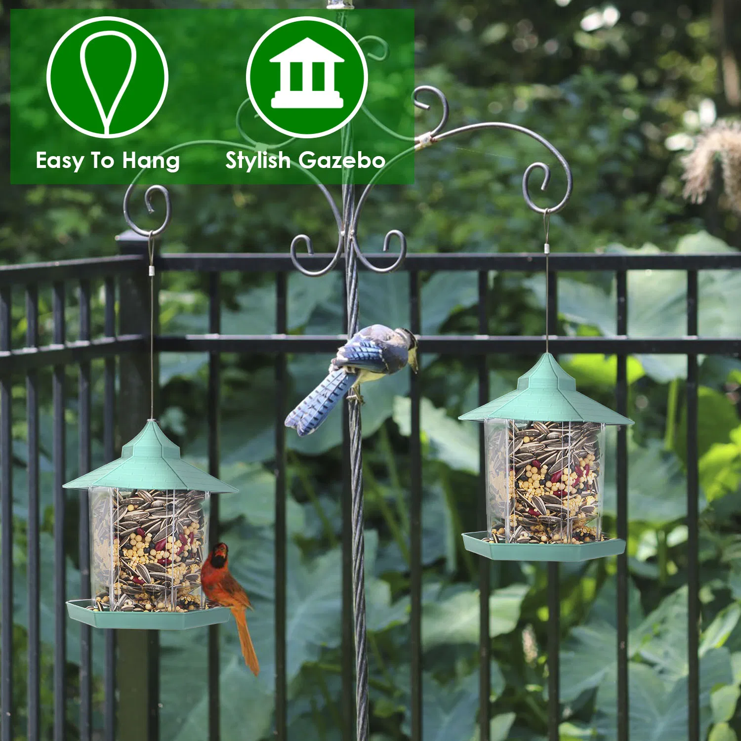 Hanging Gazebo Wild Bird Feeder Outdoor Bird Seed Station with Large Capacity 6 Feeder Ports for Garden Patio Park Weatherproof Easy To Refill photo 3