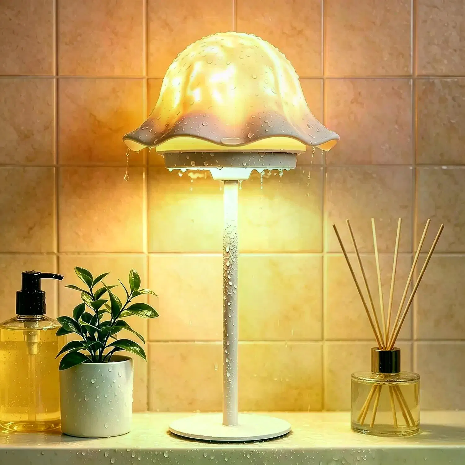 RGB Water Ripple Shower Lamp Waterproof Floral Table Lamp USB-C Rechargeable with Timer Remote Touch Control Warm Ambient Light for Bathroom Bedroom Spa Decor photo 6