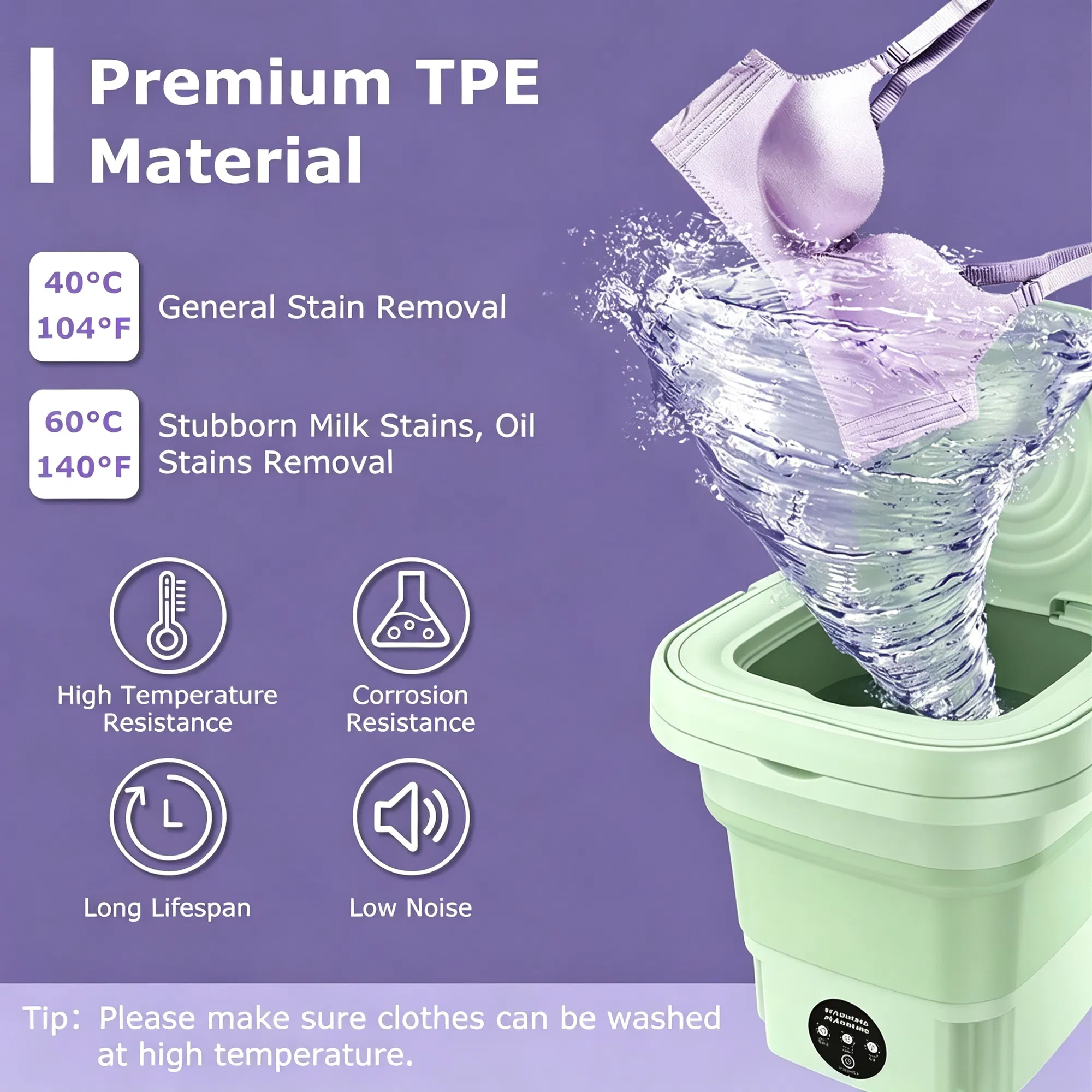8L Foldable Mini Washing Machine,Portable Compact Washer with 3 Adjustable Modes,Semi-Dehydration,Detachable Drain Basket for Socks,Underwear,Baby Garments Home Travel Use photo 4