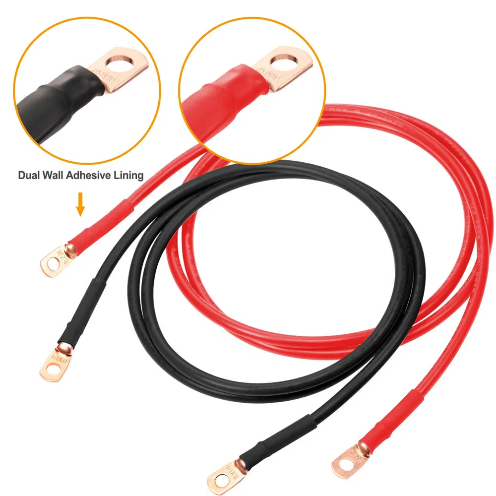 20PCS 1/0 AWG Gauge Copper Lugs W/ BLACK & RED Heat Shrink Ring Terminals Wire photo 4