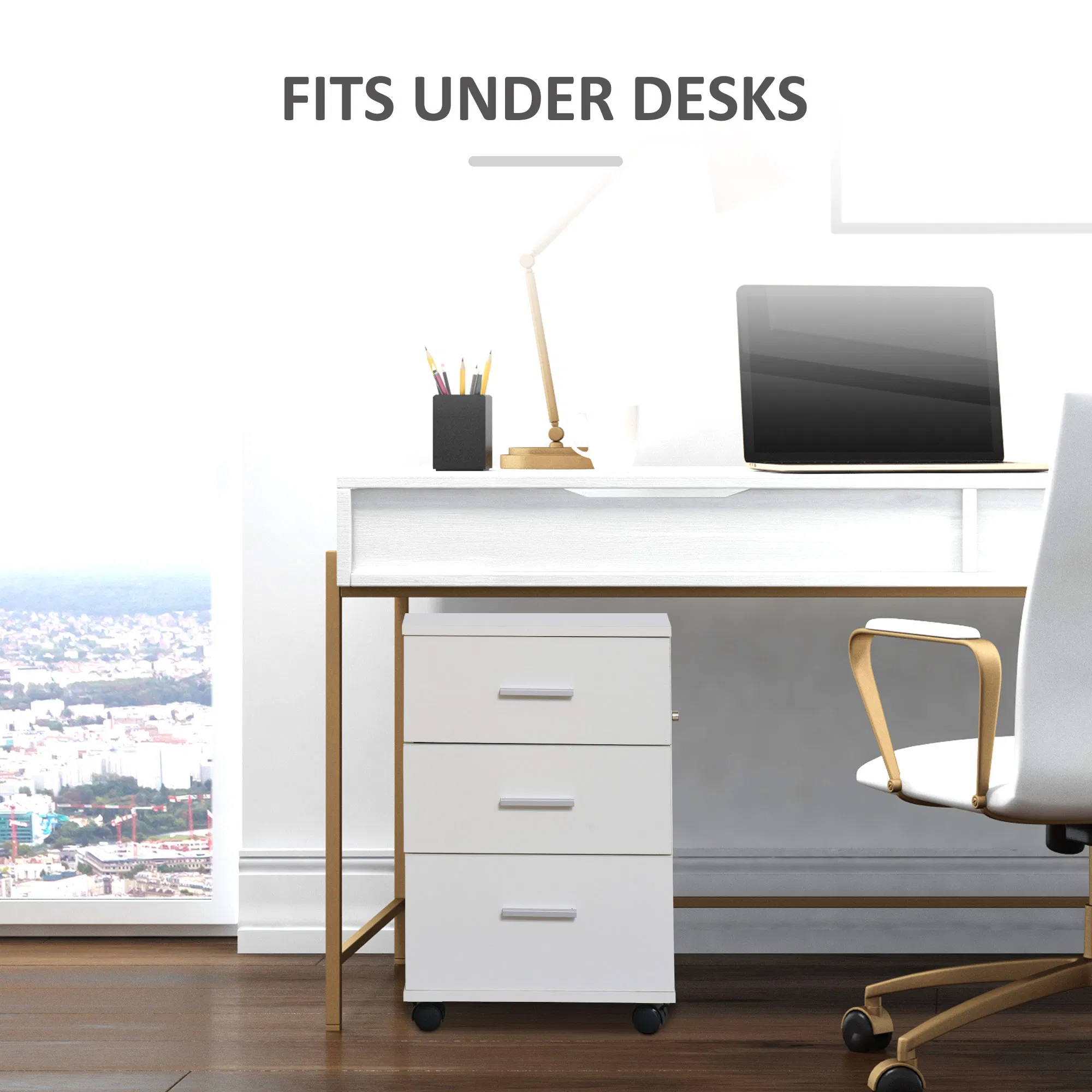 Mobile Filing Cabinet with Wheels, 3 Drawer File Cabinet with Lock and Keys for Home Office, White photo 2