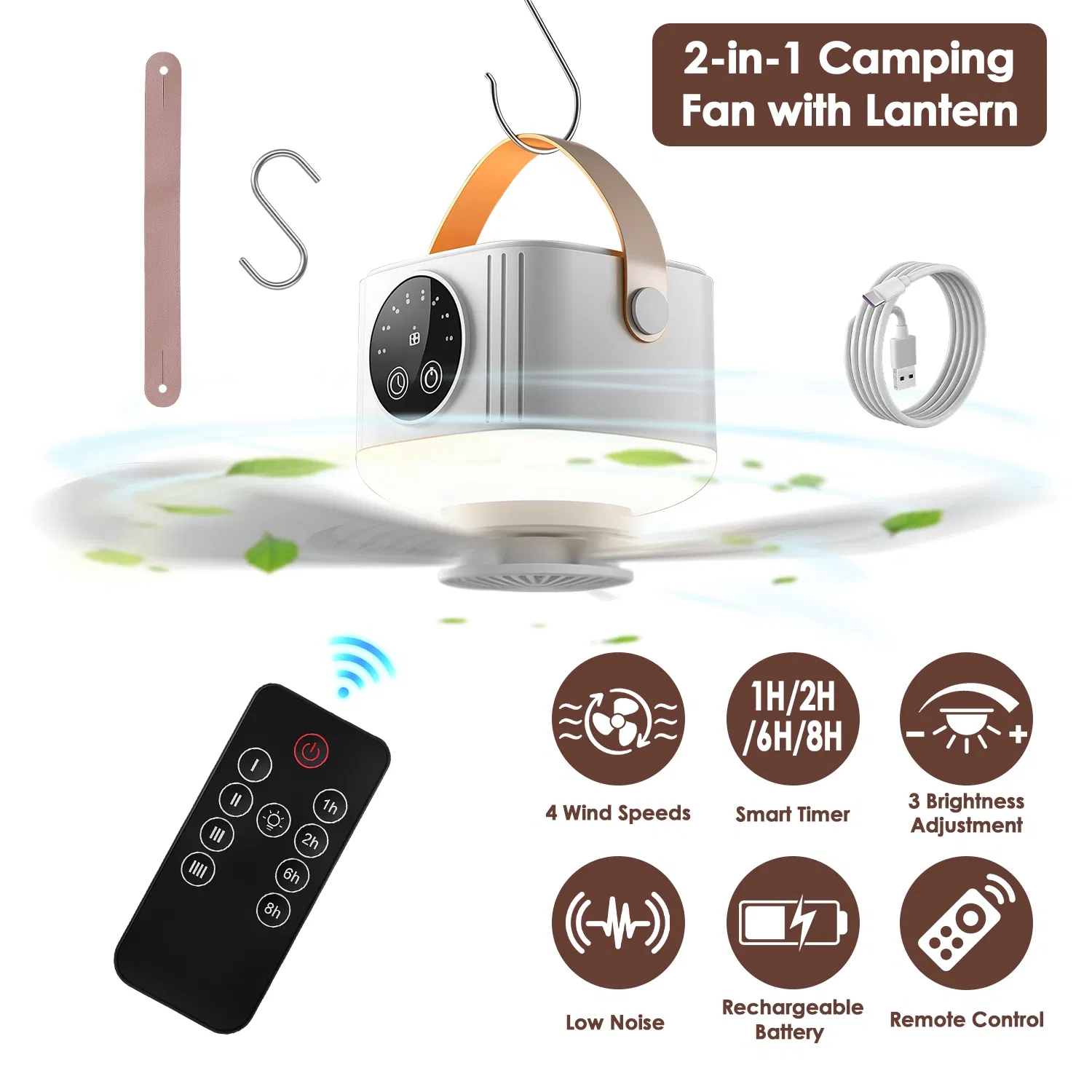 Portable Tent Ceiling Fan Built-in LED Lantern Remote Controlled Timing Fan Light for Camping Beach RV Indoor Use photo 1