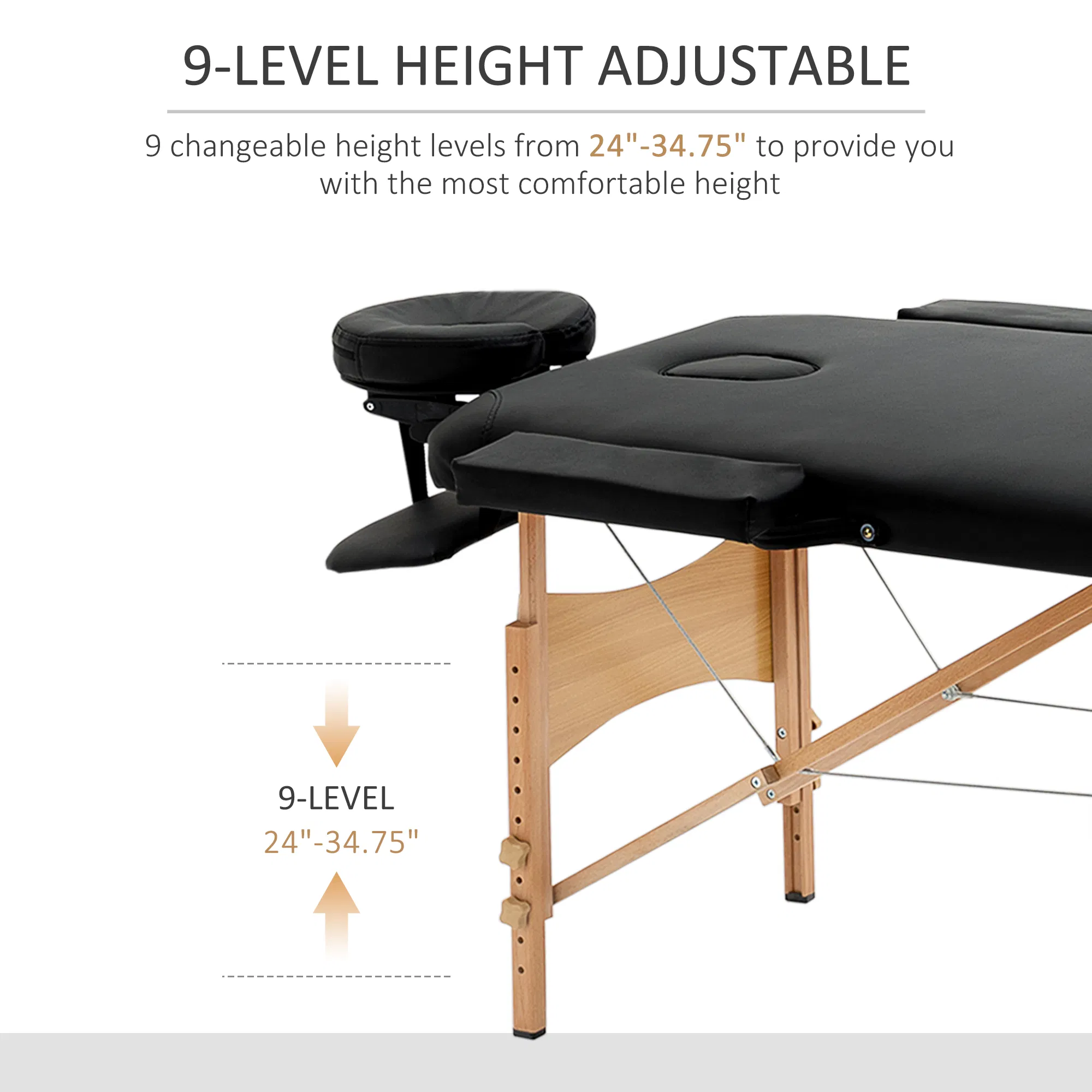 Professional 72" Portable Massage Table Adjustable Height Foldable Facial Spa Bed Black Color Salon photo 6