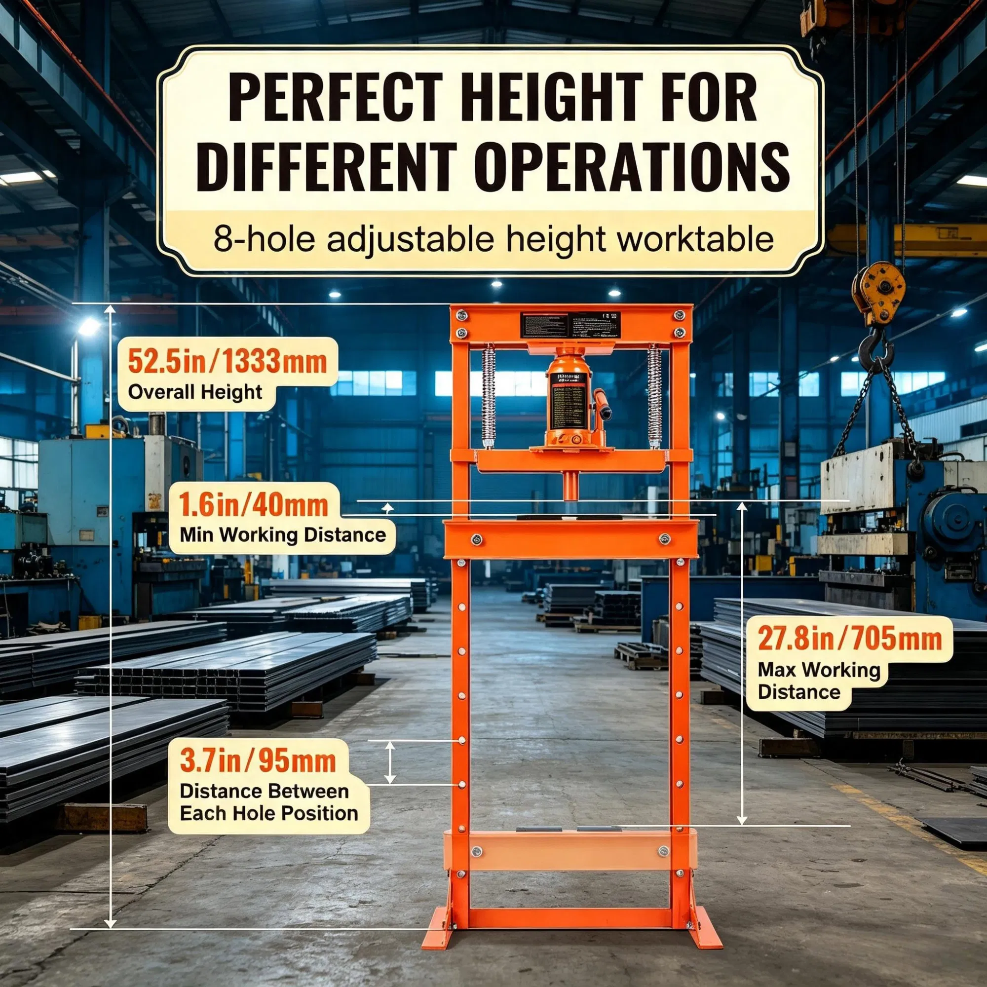 12 Ton H-Frame Hydraulic Shop Press, Adjustable Floor Press with Plates for Garage & Workshop photo 5