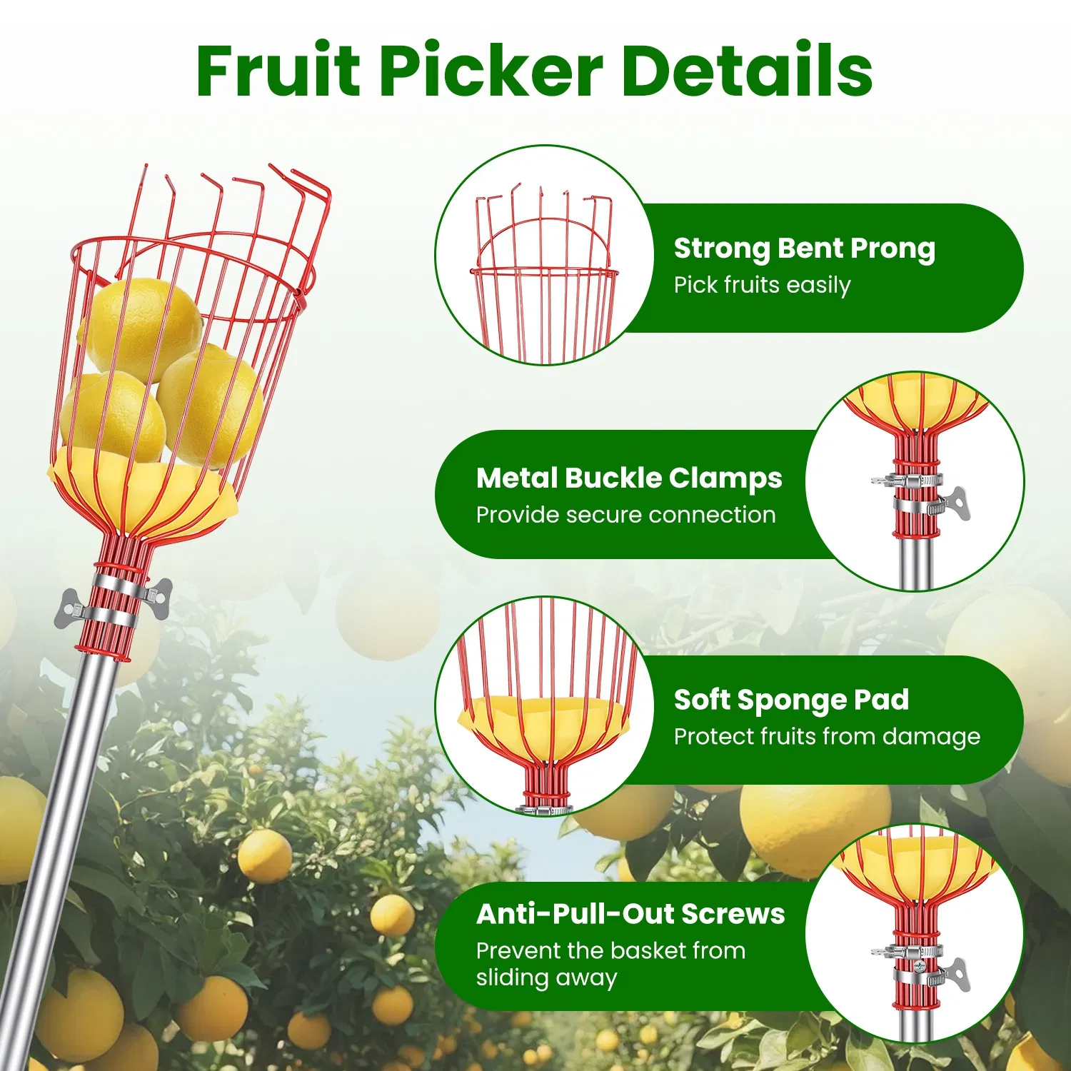 2-in-1 Pole Saw & Fruit Picker with Extendable Stainless Steel Pole photo 8