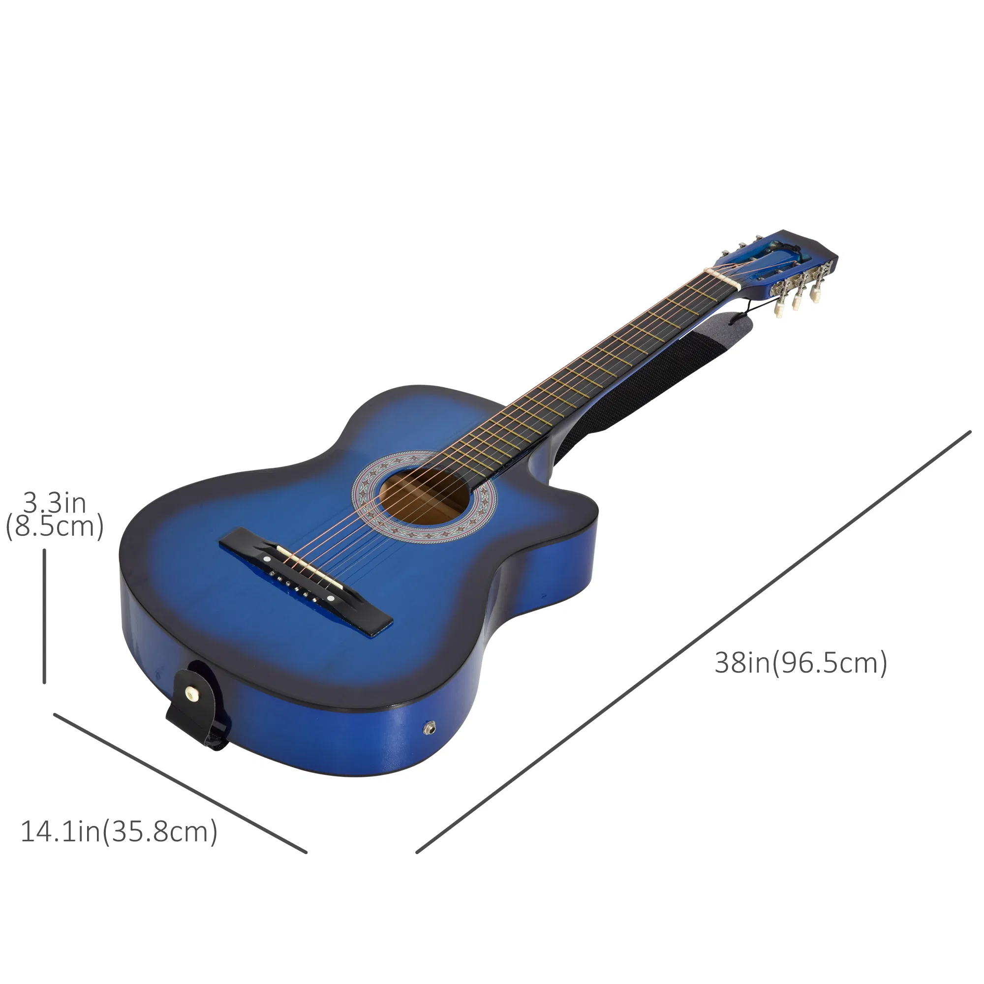 38 Inch Full Size Classical Acoustic Electric Guitar Premium Gloss Finish with Strings, Picks, Shoulder Strap and Case Bag, Blue photo 6