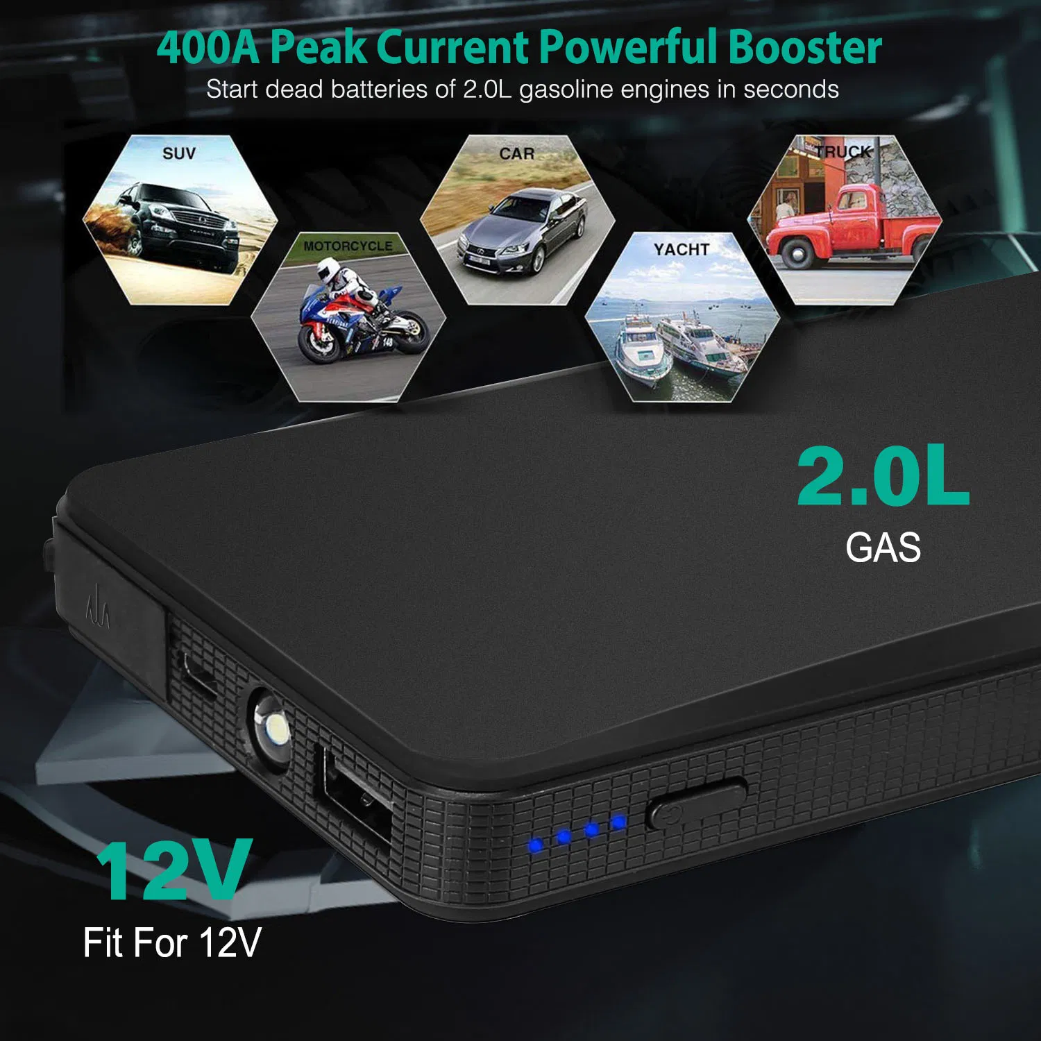 400A Peak Car Jump Starter 20000mAh - For Up to 2.0L Gas Vehicles, Portable USB 5V/2A Power Bank, 3-Mode Emergency Flashlight, Lightweight Ideal Daily Helper & Gift photo 8