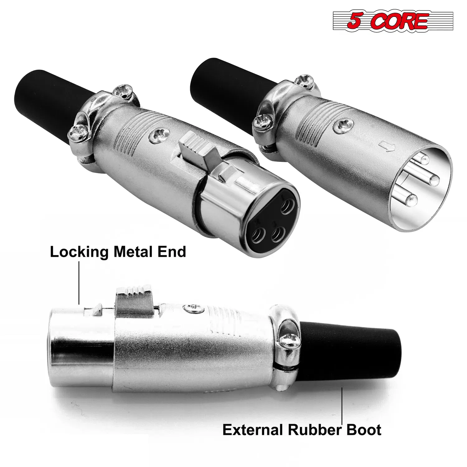 5Core XLR Connector Male Female to 1/4 Audio Jack 3 Pin Secure Mic Plug w Locking Ends photo 8