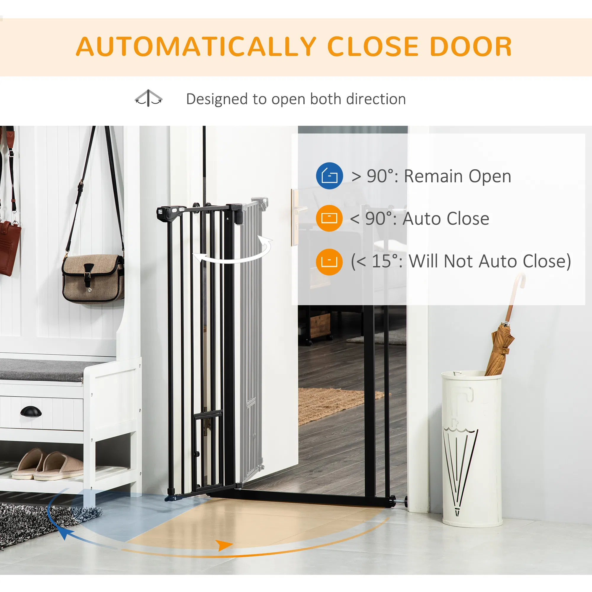 41" Easy Open Indoor Dog Gates for Doorways, House, Stair - Black photo 2