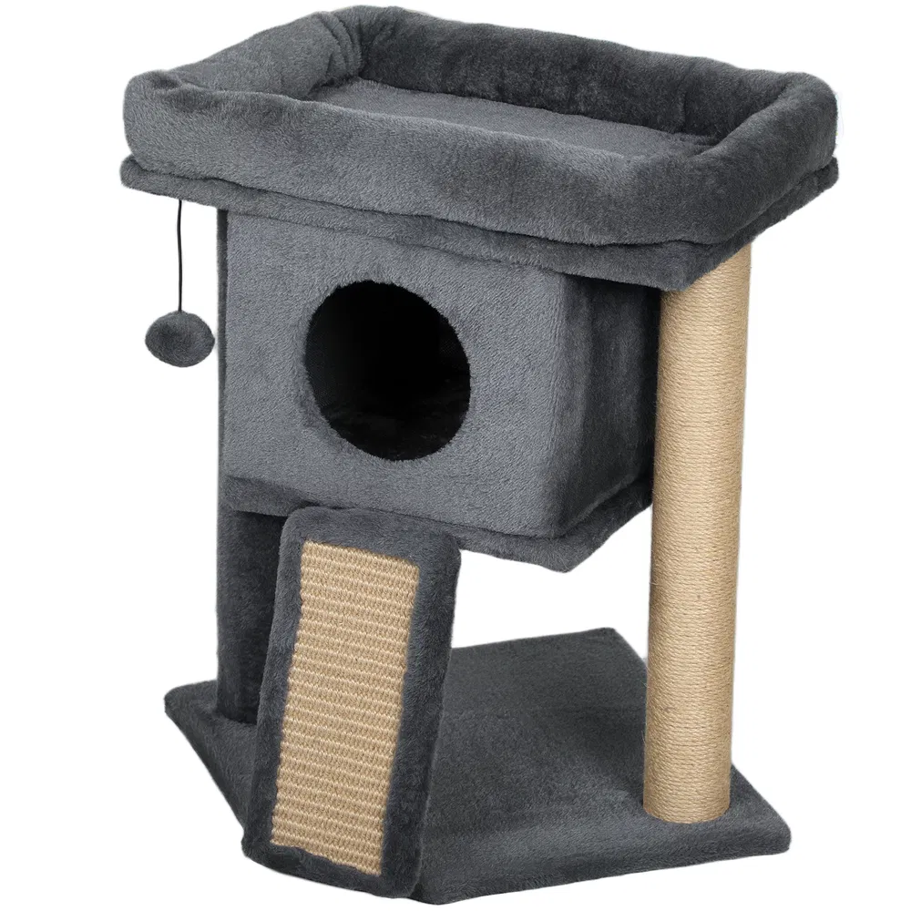 Cat Tree, Small Cat Tower with Perch, Scratching Post, Cat Condo, Toy Ball for Kitty, Indoor Use, Dark Grey photo 7