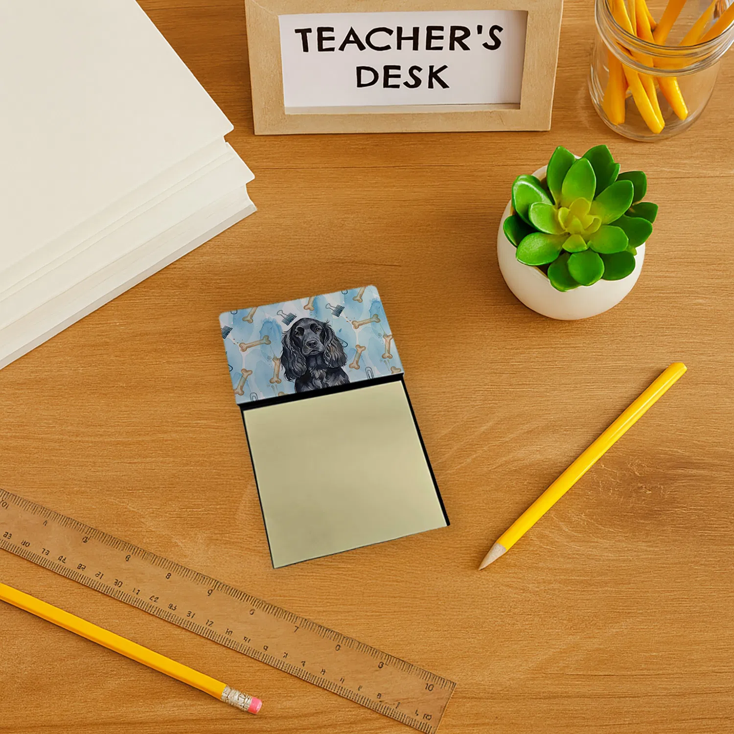 Black English Cocker Spaniel Coworker Watercolor Sticky Note Holder Refillable Dispenser Desk Accessory 3x3 Pad Gift photo 4