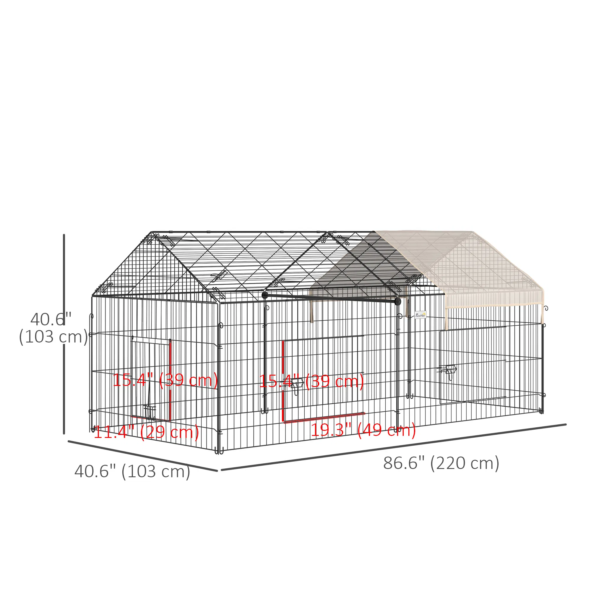 87x41x41-IN Catio Rabbit Guinea Pig Cage Chicken Coop Run, Small Animal Enclousure Outdoor Indoor with Cover and Multiple Doors, Beige photo 3