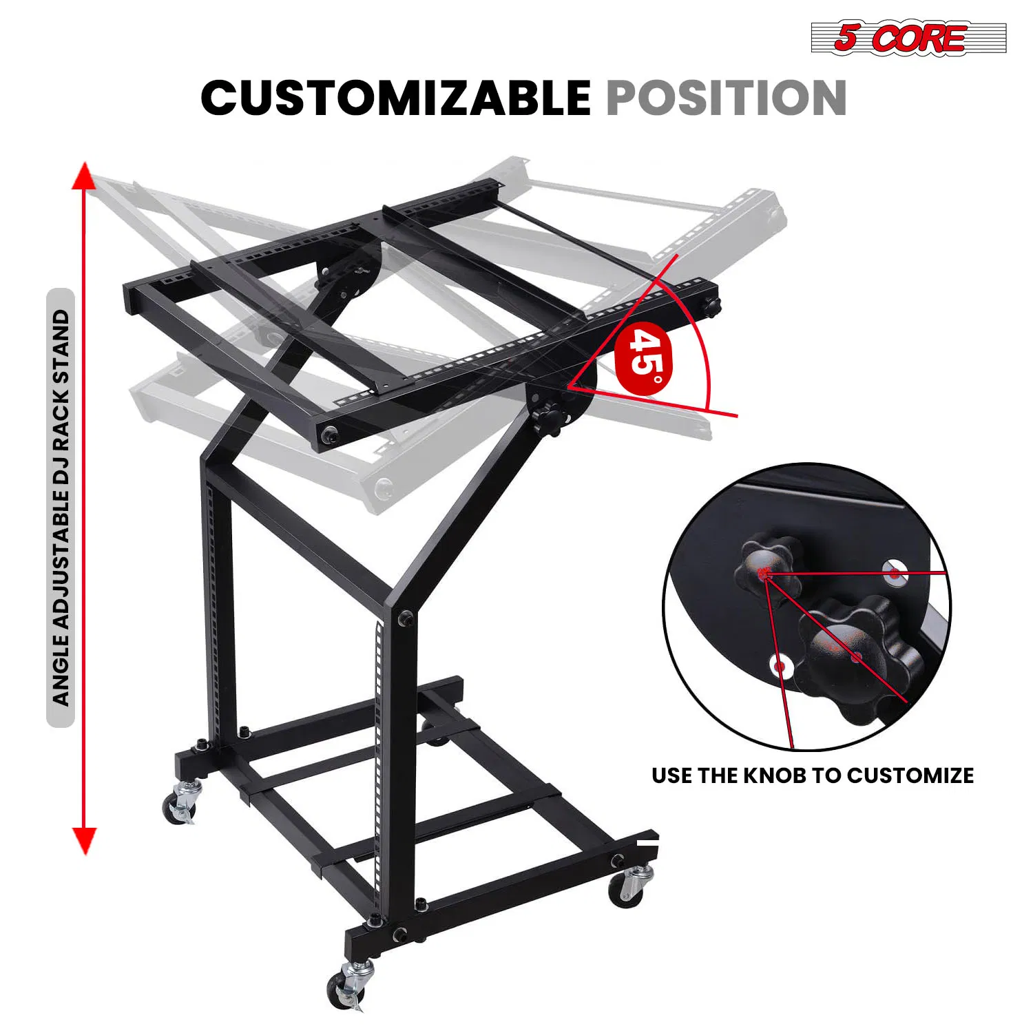 5 Core DJ Mixer Stand 9U/12U/16U Adjustable Rack Mount Rolling Stage Cart Pro Audio Studio Equipment for Homes Offices Stage Music Studios w Wheels photo 7